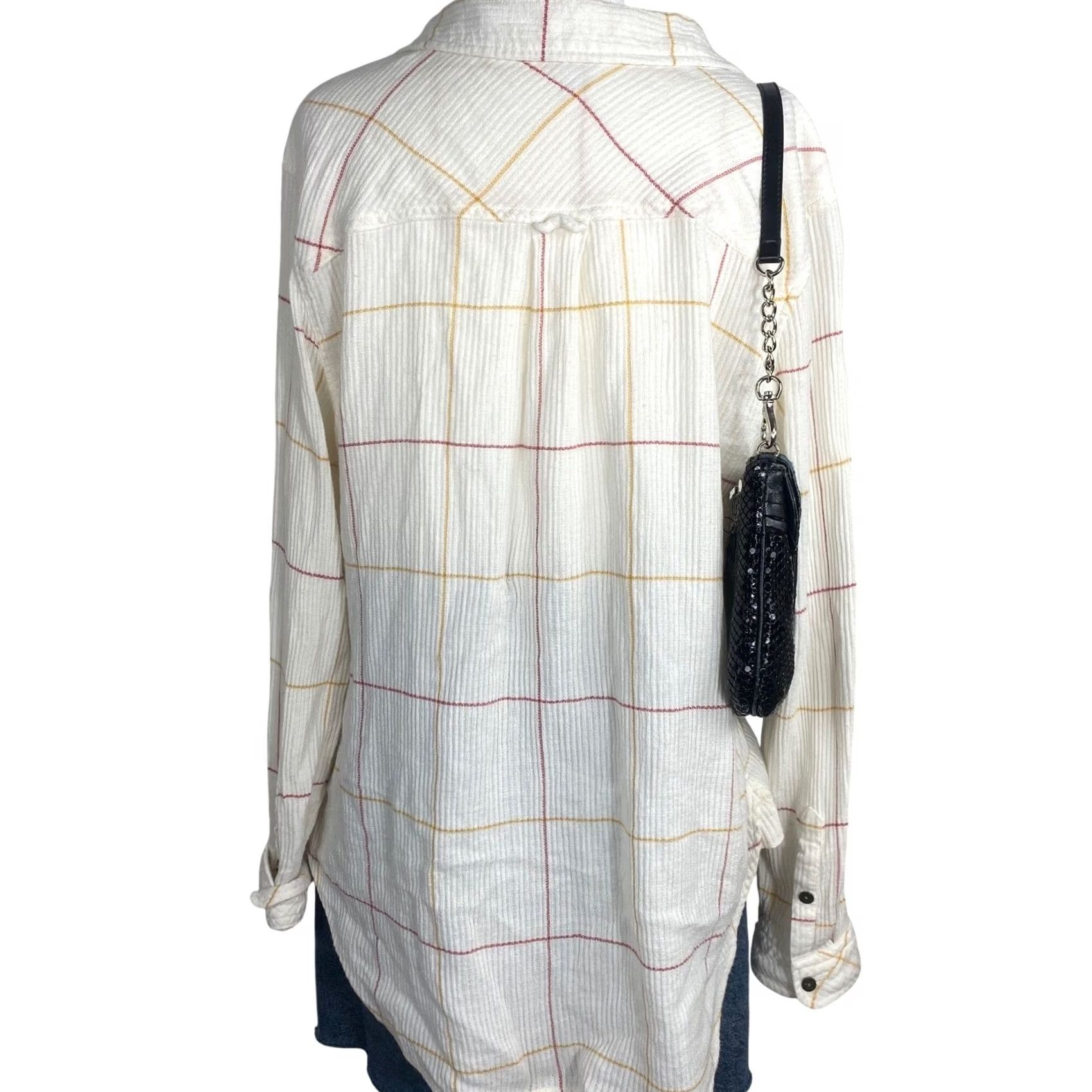 Vintage Sonoma Womens Large Plaid Button Up Long Sleeve Top Officecore Business Casual White Size L / US 10 / IT 46 - 2 Thumbnail