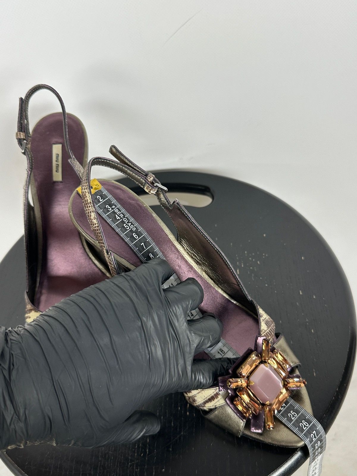 Miu Miu Miu Miu Leather Snakeskin Jewel Slingback Sandals Heels Size US 10 / IT 40 - 25 Thumbnail