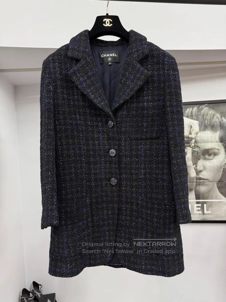Chanel Chanel Black and blue fine glitter tweed jacket Size XXS / US 00 / IT 34 - 1 Thumbnail