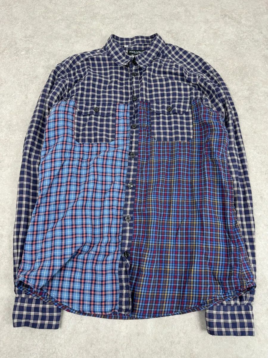 Dolce & Gabbana 2000s Dolce & Gabbana Blue Irregular Checkered Shirt Size US M / EU 48-50 / 2 - 4 Thumbnail