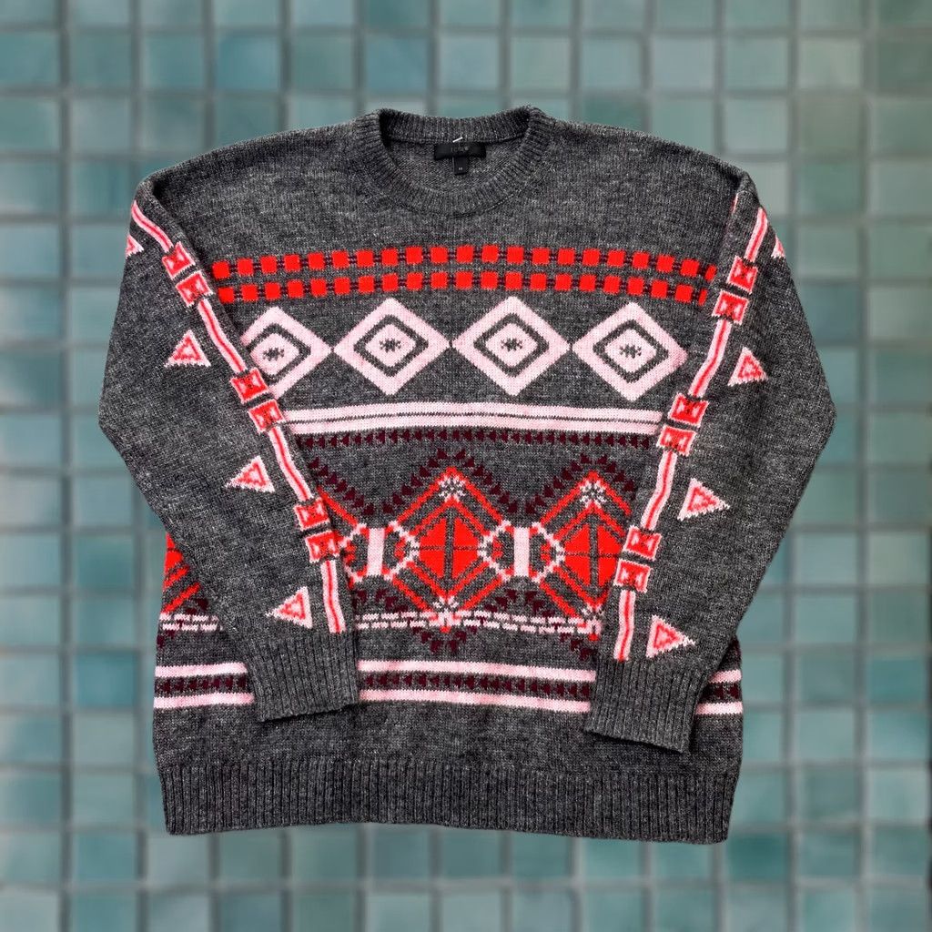 J.Crew J.CREW Mens Medium Gray Sweater Pullover Fair Isle Knit Geometric Long Sleeve Size US M / EU 48-50 / 2 - 1 Thumbnail