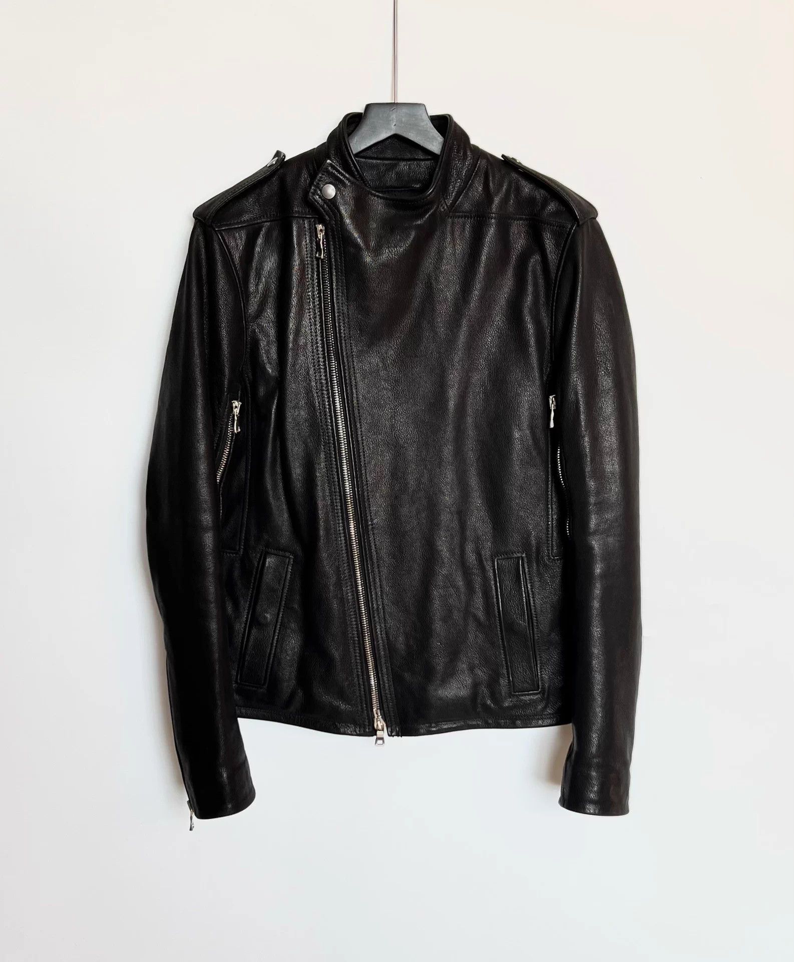 Balmain Heavyweight Diagonal Zip Leather Jacket
