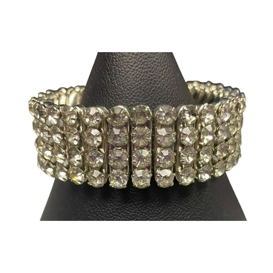Other Vintage Rhinestone Stretch Bracelet Wide Elastic Band Silver Size ONE SIZE - 1 Thumbnail