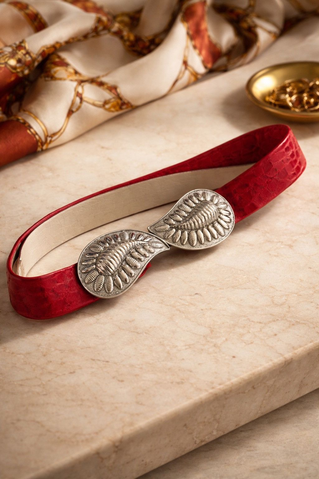 Other Vintage 1985 Mimi Di N Sculptural Buckle Red Leather Belt Size ONE SIZE - 1 Thumbnail