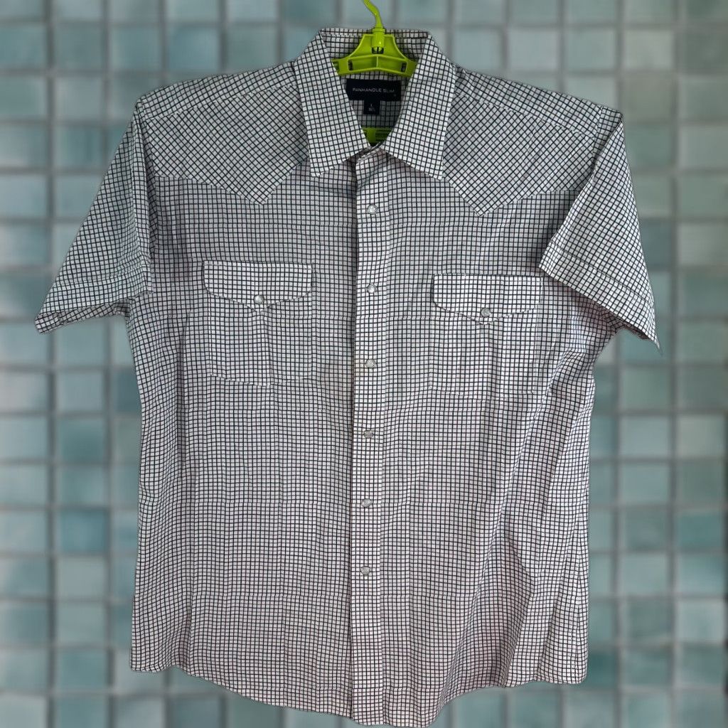 Vintage Panhandle Slim Check Pearl Snap Western Shirt Men’s L Short Sleeve White 48 in Chest Slimming Regular Fit Western Mens 16.5 Neck Snap Button-Up Shirt Size US L / EU 52-54 / 3 - 1 Thumbnail