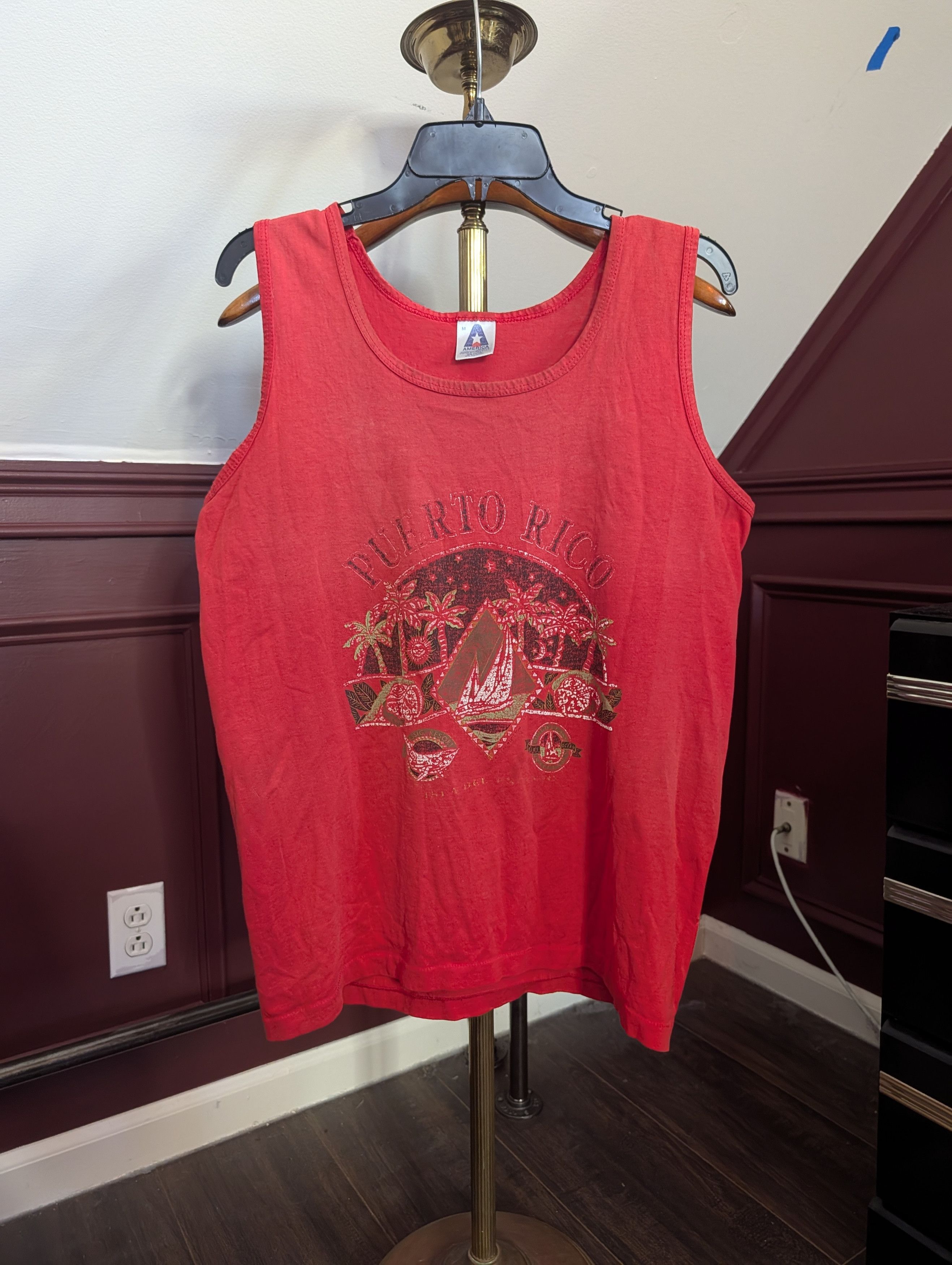 Vintage 90s single stitch MiUSA red Puerto Rico graphic tank top Size US M / EU 48-50 / 2 - 1 Thumbnail