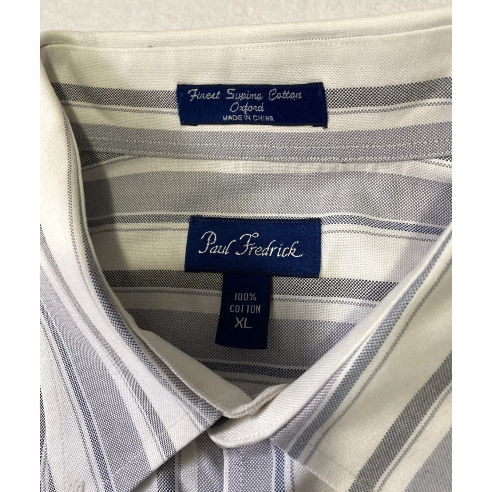 Vintage Paul Frederick Button Dress Shirt Men’s XL Gray Long Sleeve Striped Button-Down Collared Size 46R - 3 Thumbnail