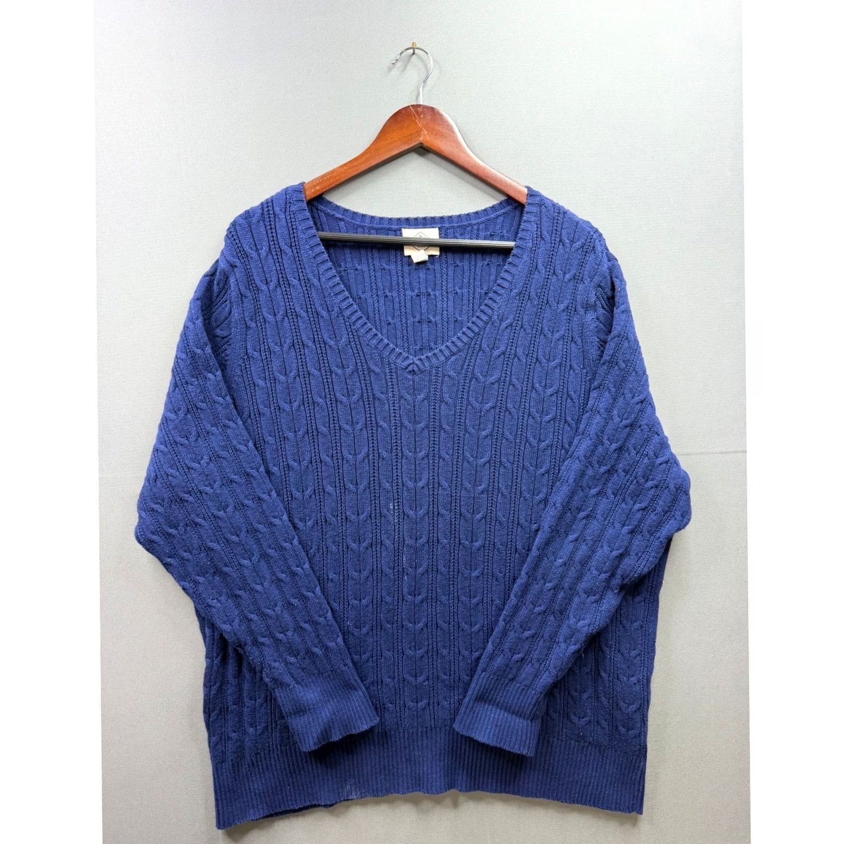 Vintage St. John's Bay Sweater Womens Blue Cable Knit V-Neck Relaxed 3X Pullover Knit Knit Royal Blue Womens Plus Size Casual Fall Winter Spring Womens Size XXL / US 16-18 / IT 52-54 - 2 Thumbnail