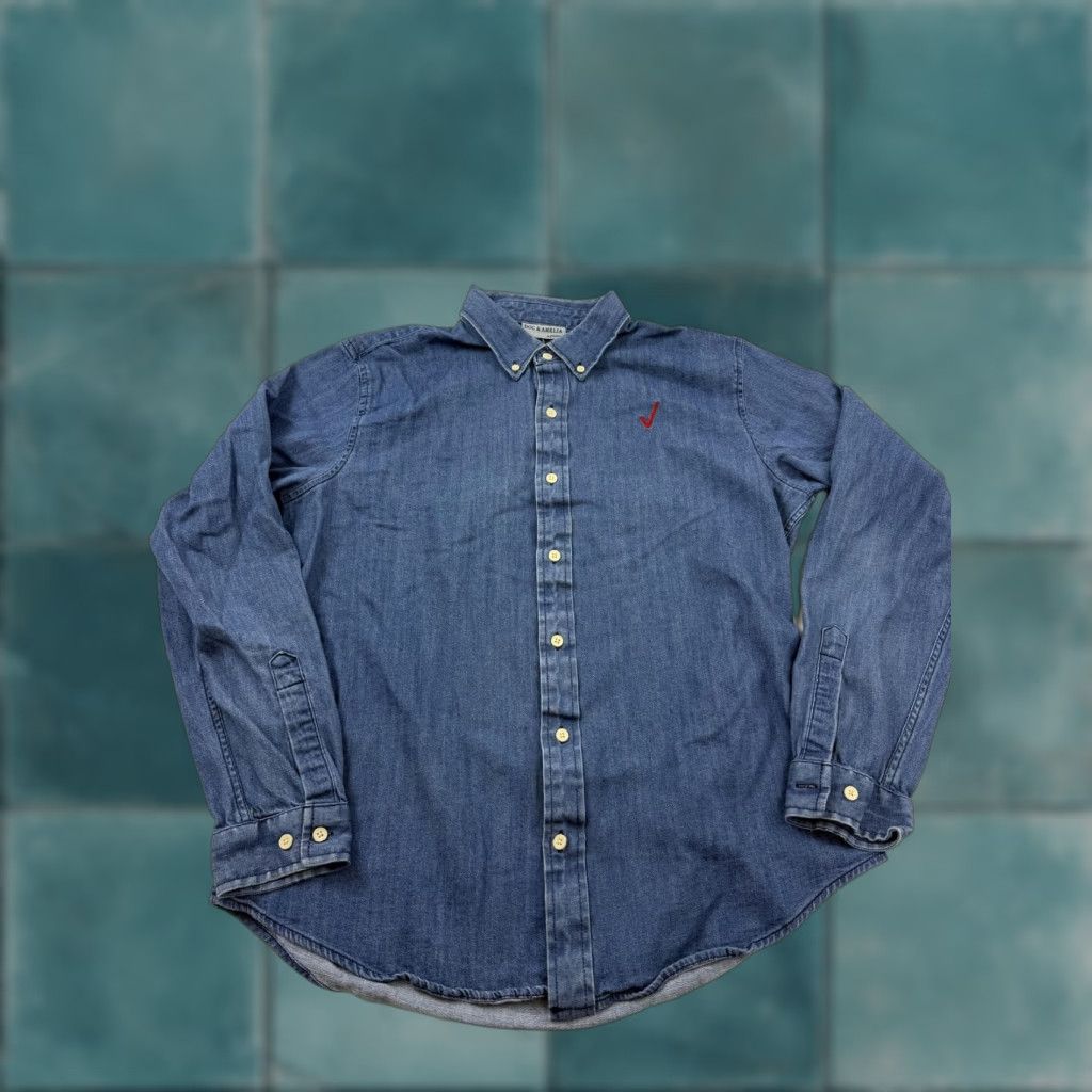 Denime Verizon Shirt Mens Large Blue Denim Button Front Logo Embroidered Size US L / EU 52-54 / 3 - 1 Thumbnail