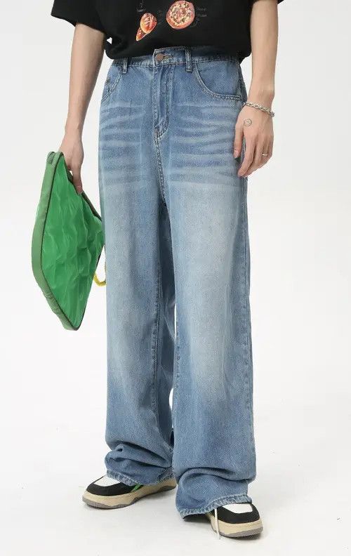 Pants Light blue loose washed straight jeans trend