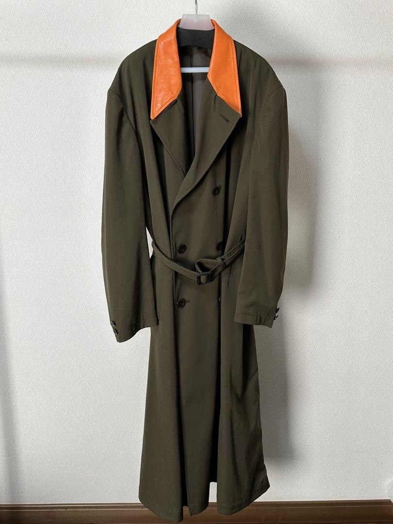 Image of Yohji Yamamoto Pour Homme 11Aw Leather Long Trench Coat in Khaki, Men's (Size XL)