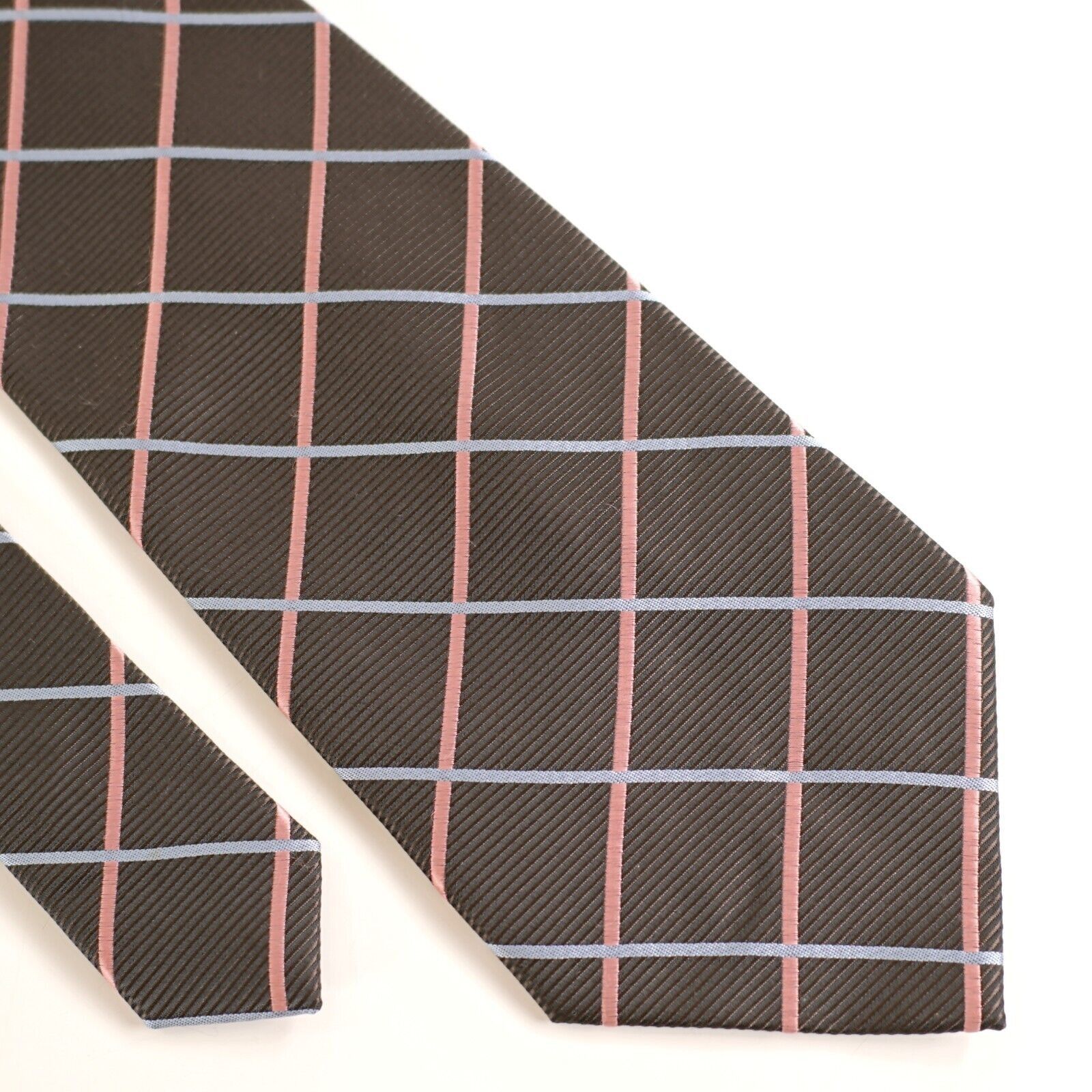 DKNY Dkny Brown W/ Pink Blue Plaid Woven Polyester Tie Size ONE SIZE - 1 Thumbnail