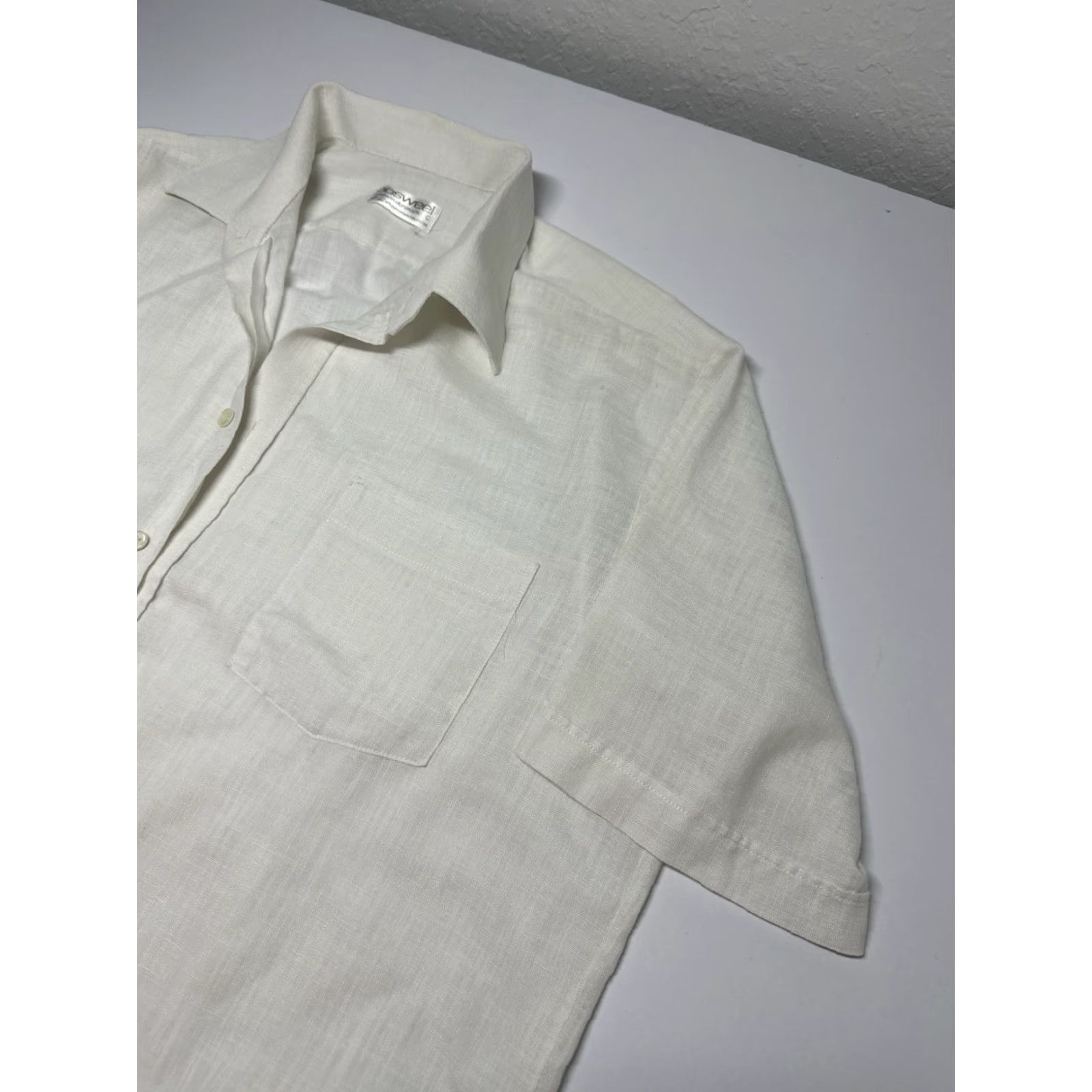 Vintage Bosweel Men Button-Down Shirt L White Linen Like Shirt Size US L / EU 52-54 / 3 - 3 Thumbnail