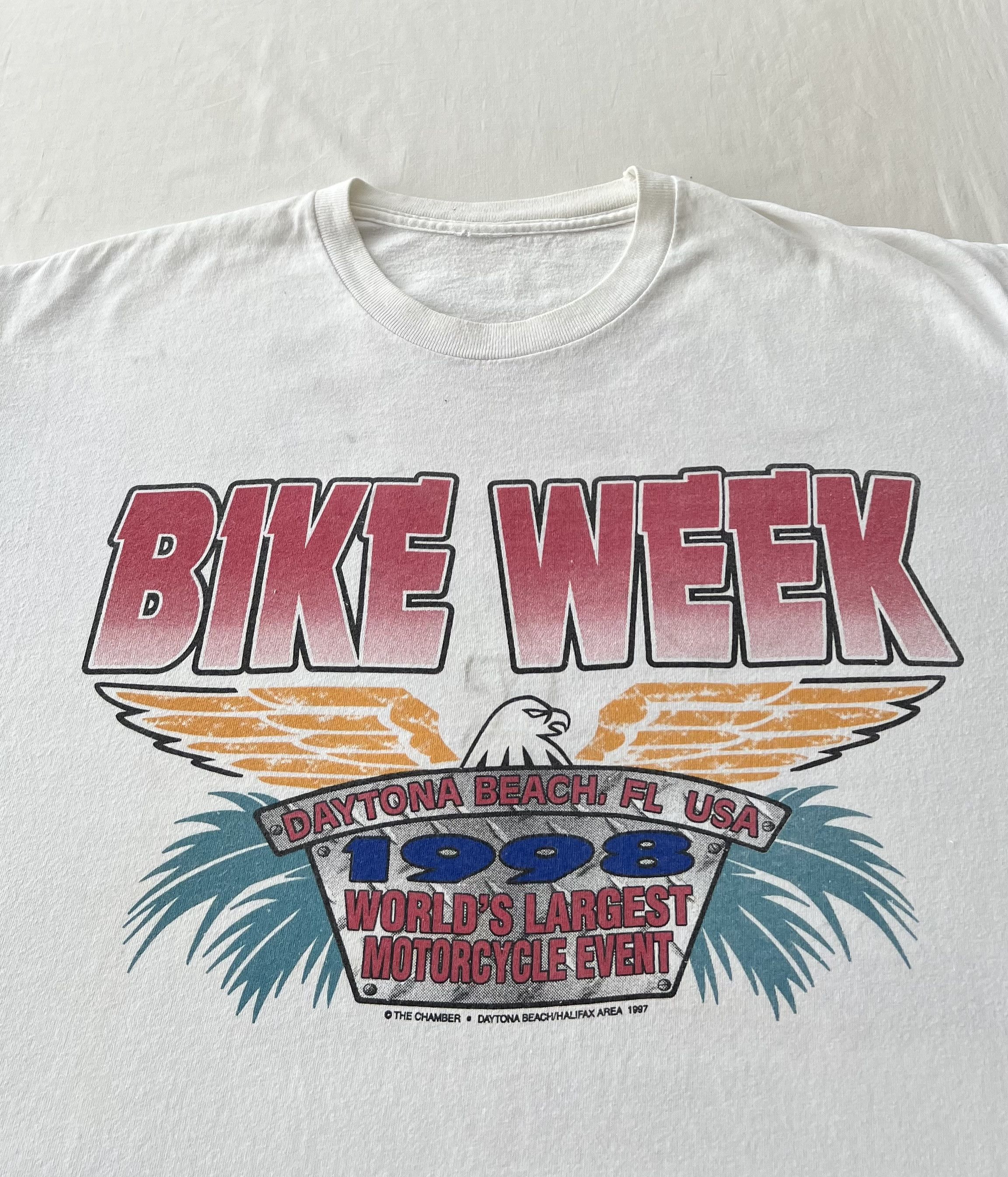 Vintage Vintage 1998 Bike Week Daytona Beach USA Eagle White T-shirt Size US XL / EU 56 / 4 - 3 Thumbnail