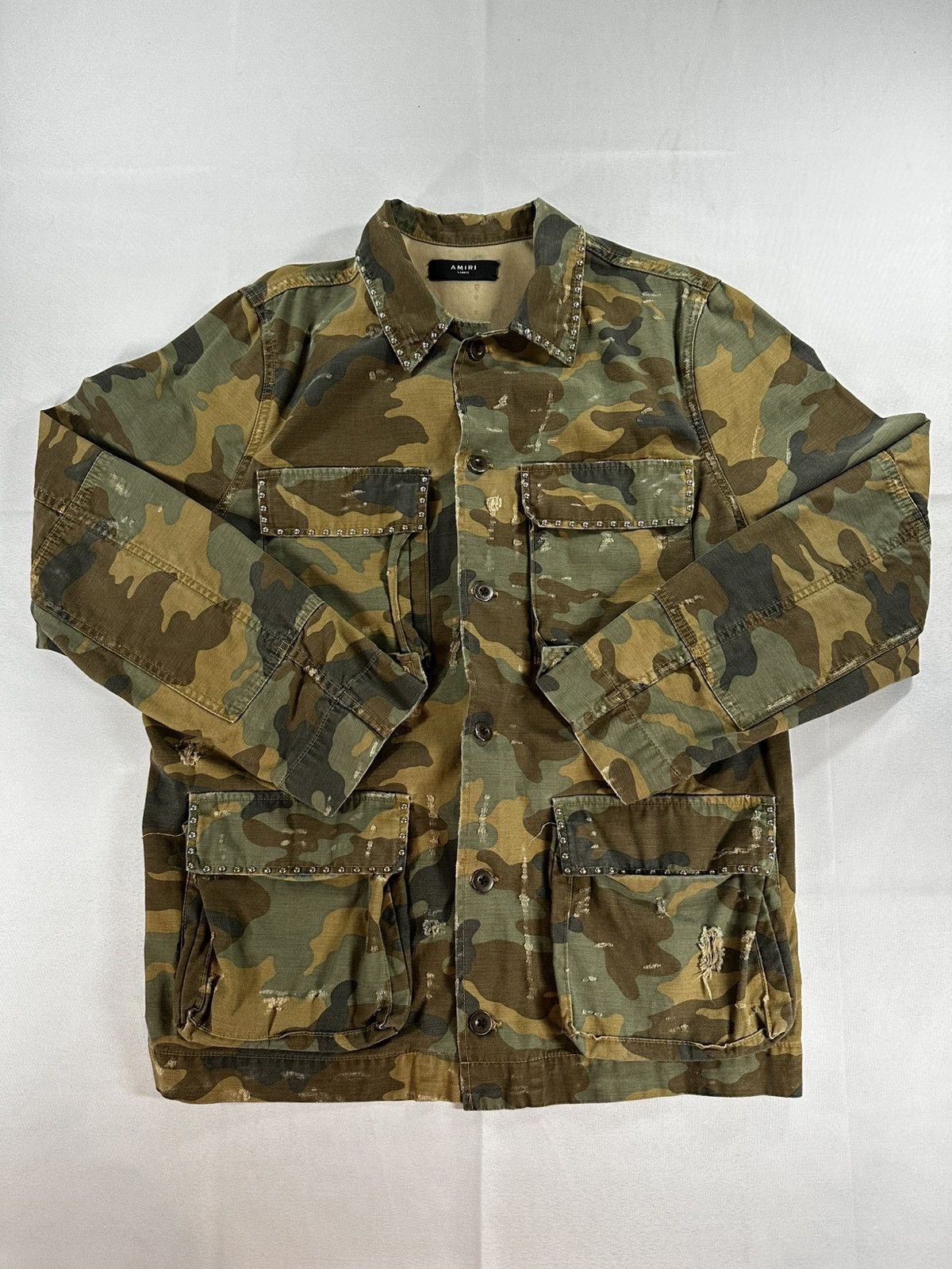 Amiri Amiri Studded Distressed Camo Military Jacket XL Made in USA Size US XL / EU 56 / 4 - 1 Thumbnail