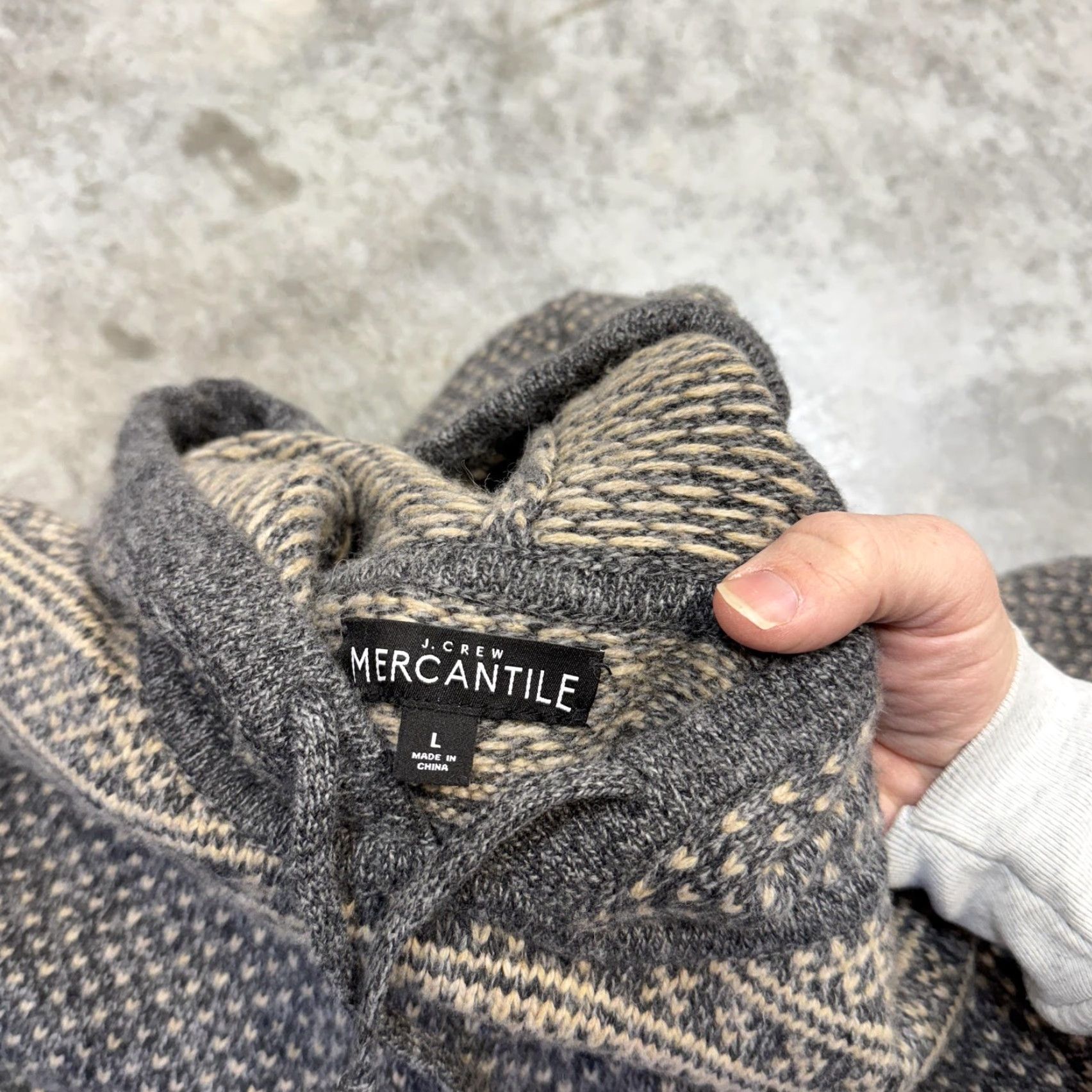 Vintage J. Crew Mercantile Sweater Mens Large Gray Fair Isle Hooded Knit Wool Pullover Size US L / EU 52-54 / 3 - 4 Thumbnail