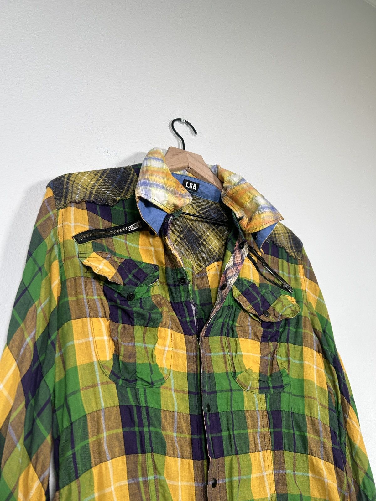 Le Grande Bleu (L.G.B.) 00’s ‘SHADOW PLAID’ Reversible Collar Flannel button up Size US M / EU 48-50 / 2 - 10 Thumbnail