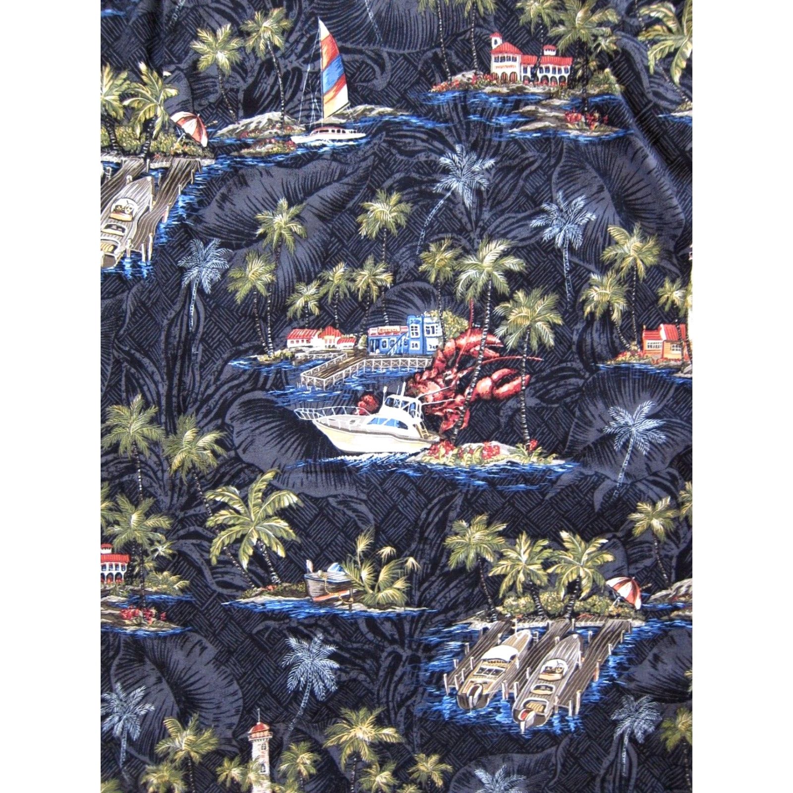 Vintage VINTAGE Batik Bay Hawaiian Shirt Men XL Gray Green Lobster Boat 100% Rayon Button-Up Short Sleeve Floral Pattern Batik Bay Hawaii Shirt Mens XL Size US XL / EU 56 / 4 - 5 Thumbnail