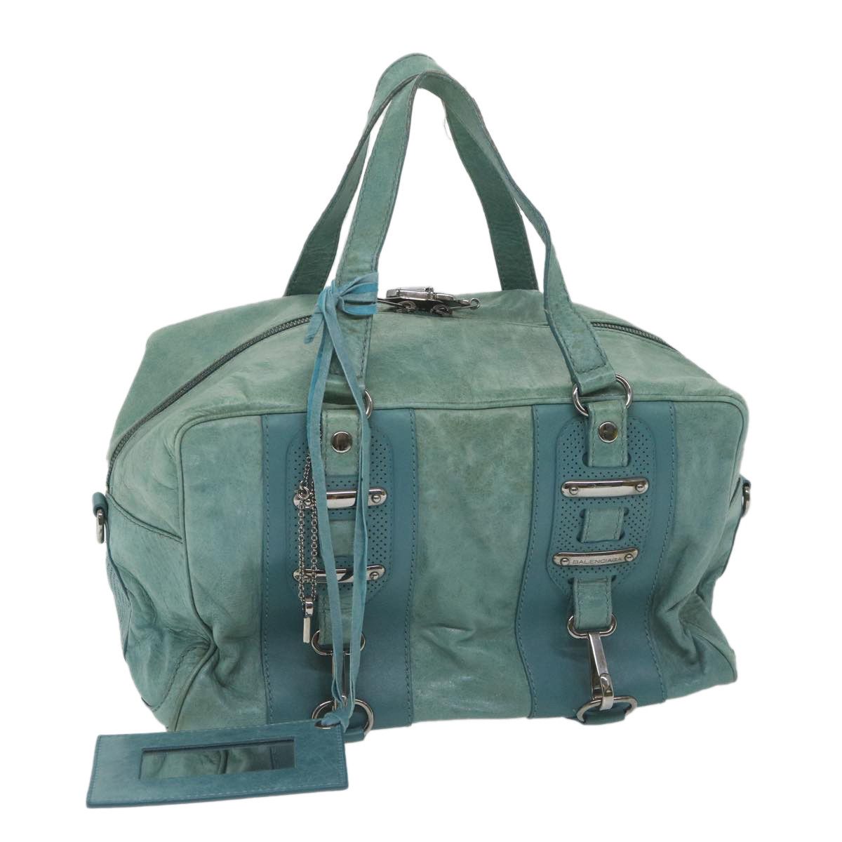 image of Balenciaga Boston Bag Leather Light Blue Auth Bs9730, Women's