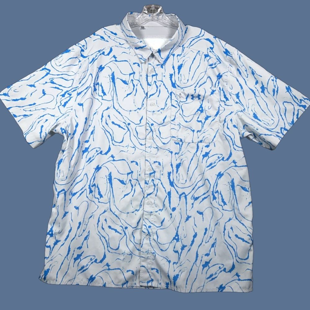 Under Armour Under Armour Button-Up Shirt Mens 3XL Blue Short Sleeve Dockside Collar-Down Outdoor Fish Geometric Pattern Casual Size US XXL / EU 58 / 5 - 1 Thumbnail