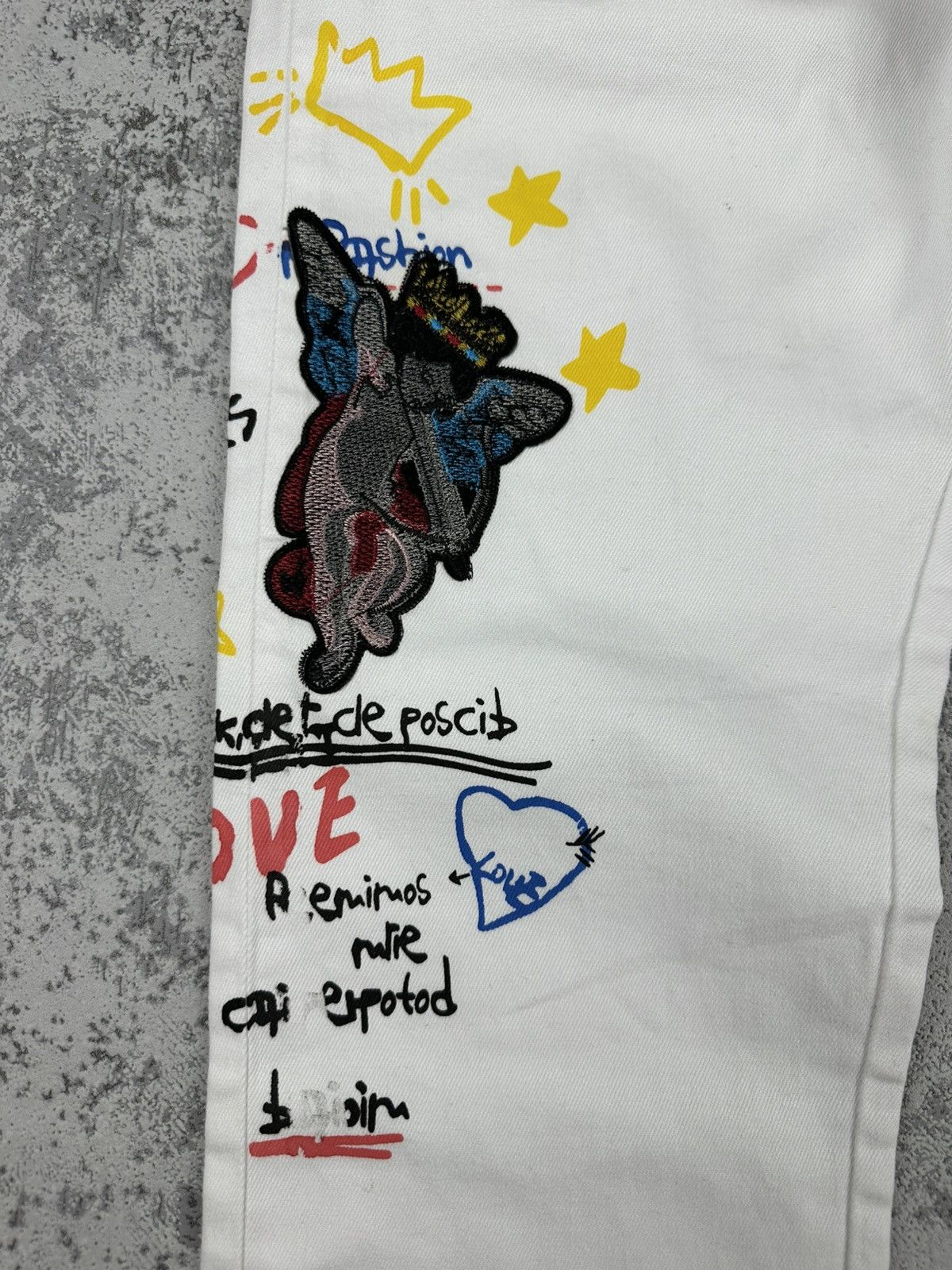 Designer Zaful Graffiti Jeans Angel Patch Straight Size 34 Mens Size US 34 / EU 50 - 5 Thumbnail