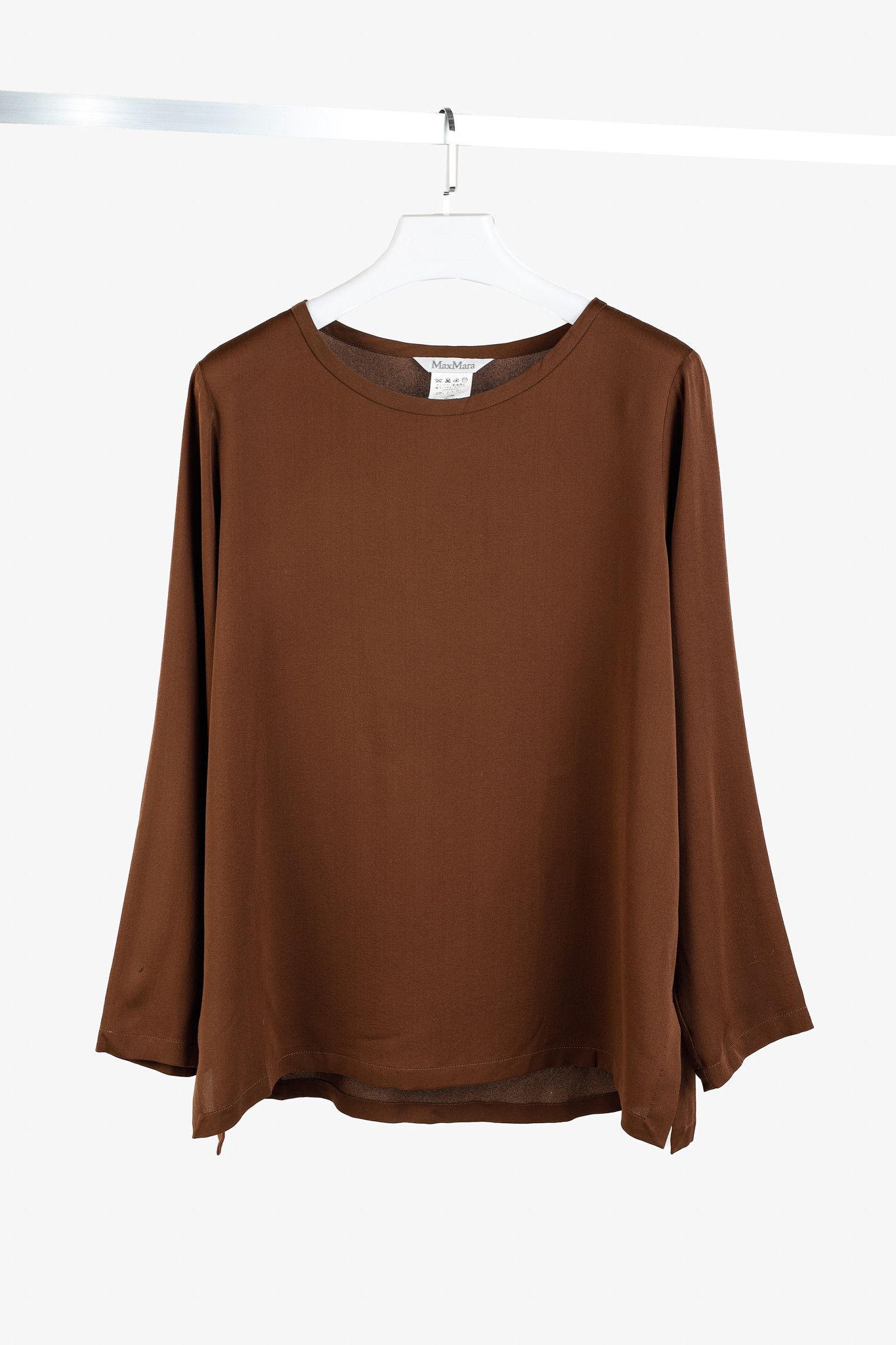 Max Mara Max Mara Brown Silk Long-Sleeve Blouse Size L / US 10 / IT 46 - 1 Thumbnail