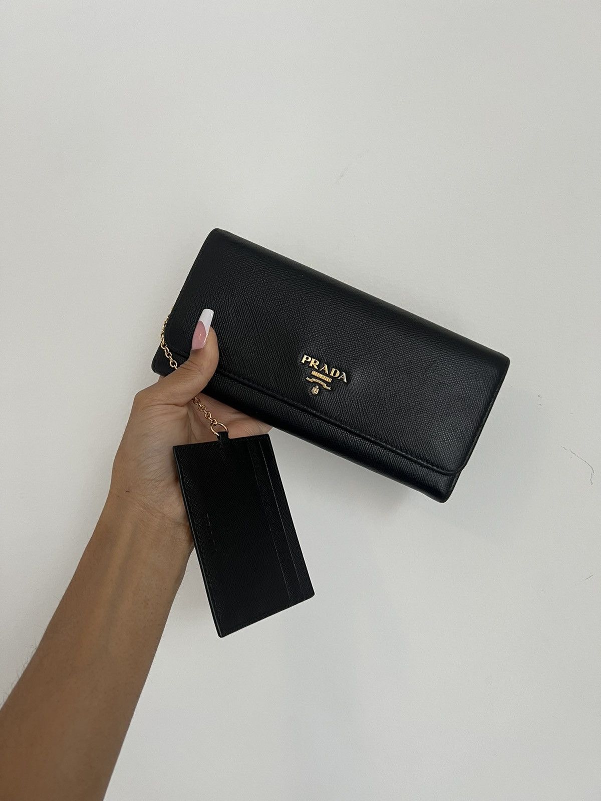 image of Large Prada Saffiano Leather Wallet in Black, Women's