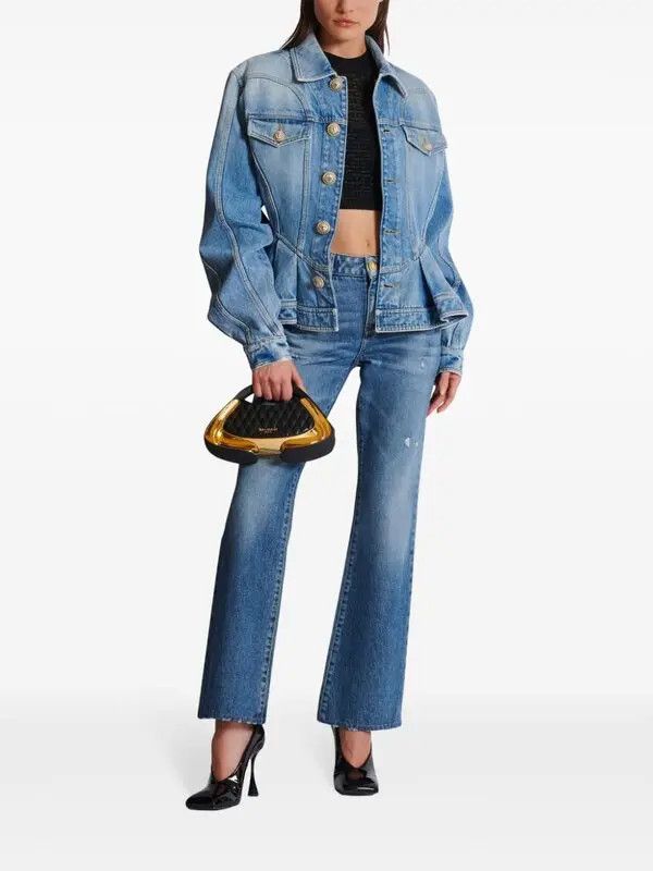 Balmain o1s1wg110825 Logo Buttons Pleated Denim Blazer in Blue Size XL / US 12-14 / IT 48-50 - 2 Thumbnail