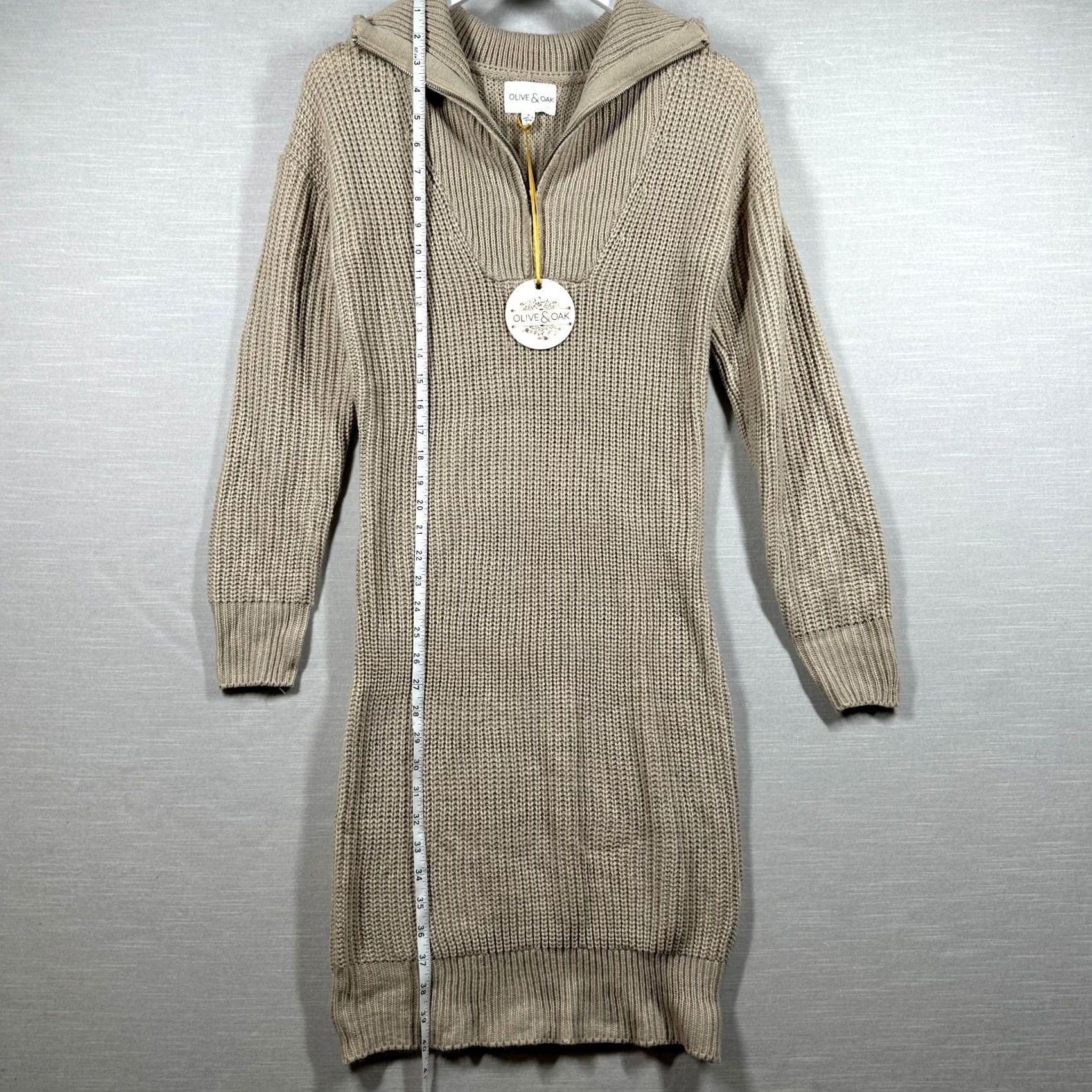 Olive Olive & Oak Knit Dress Womans Small Beige Fitted Zipper Cozy Knee Length Sleeved Long V-Neck Knit Dress Womens Size S / US 4 / IT 40 - 7 Thumbnail