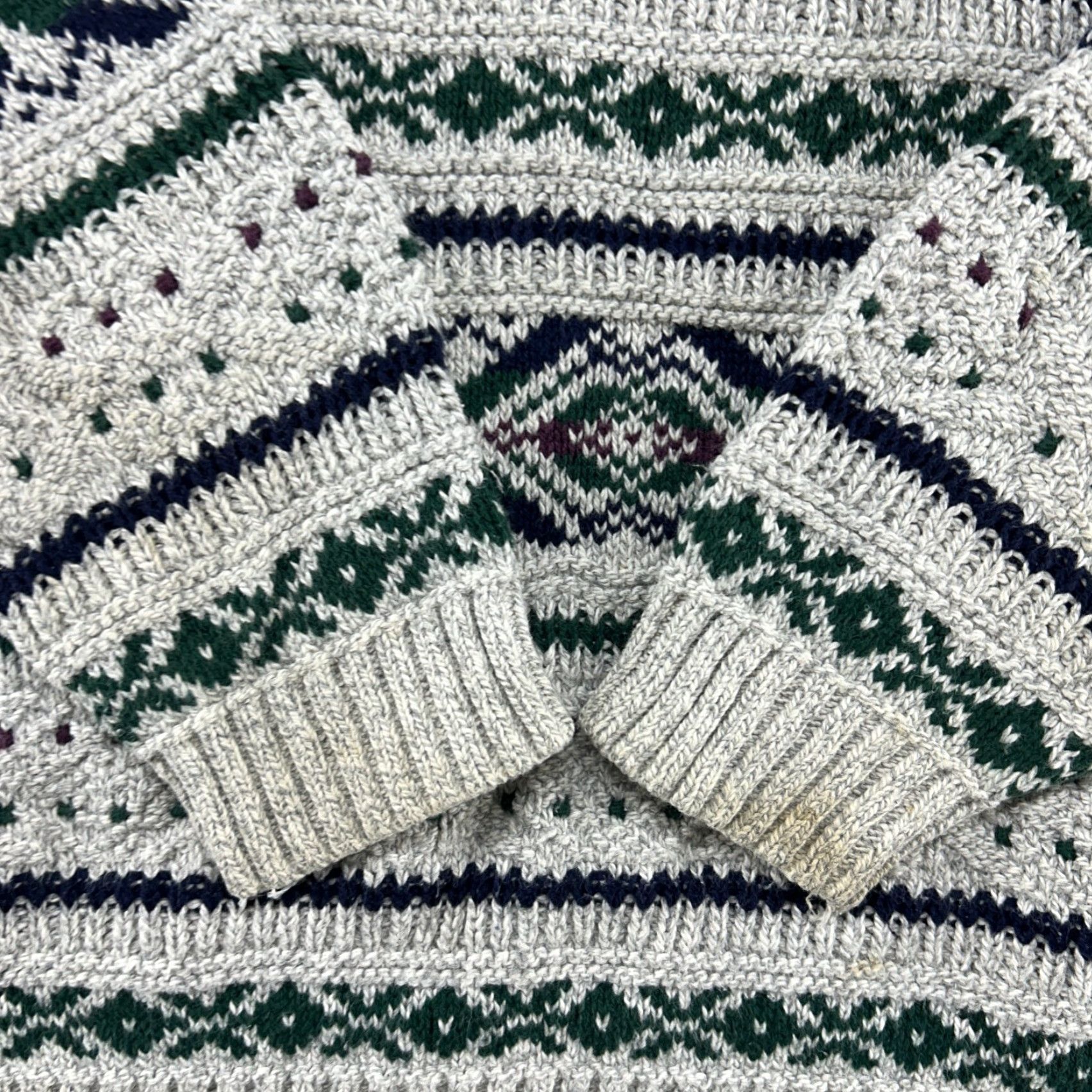 Vintage VINTAGE Cambridge Sweater Mens M White Green Pullover Fair Isle Chunky Knit 90s Cookies? Size US M / EU 48-50 / 2 - 2 Thumbnail