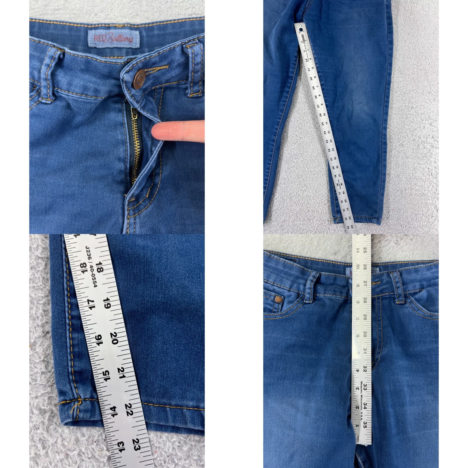 Vintage Red Bottoms Jeans Womens Capri Denim Blue 27 Inseam 22 Slim Stretch Cotton 9 Regular 5-Pocket Zipper Distressed Size 30" / US 8 / IT 44 - 8 Thumbnail