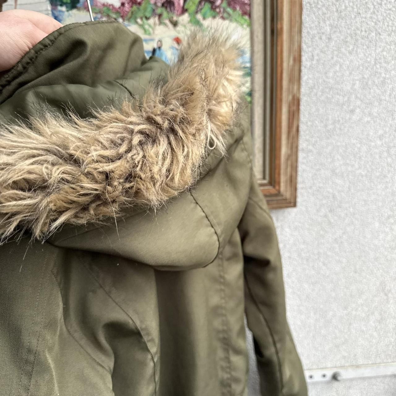 Vintage Bomber Jacket Faux Fur Hooded Khaki Size S / US 4 / IT 40 - 6 Thumbnail
