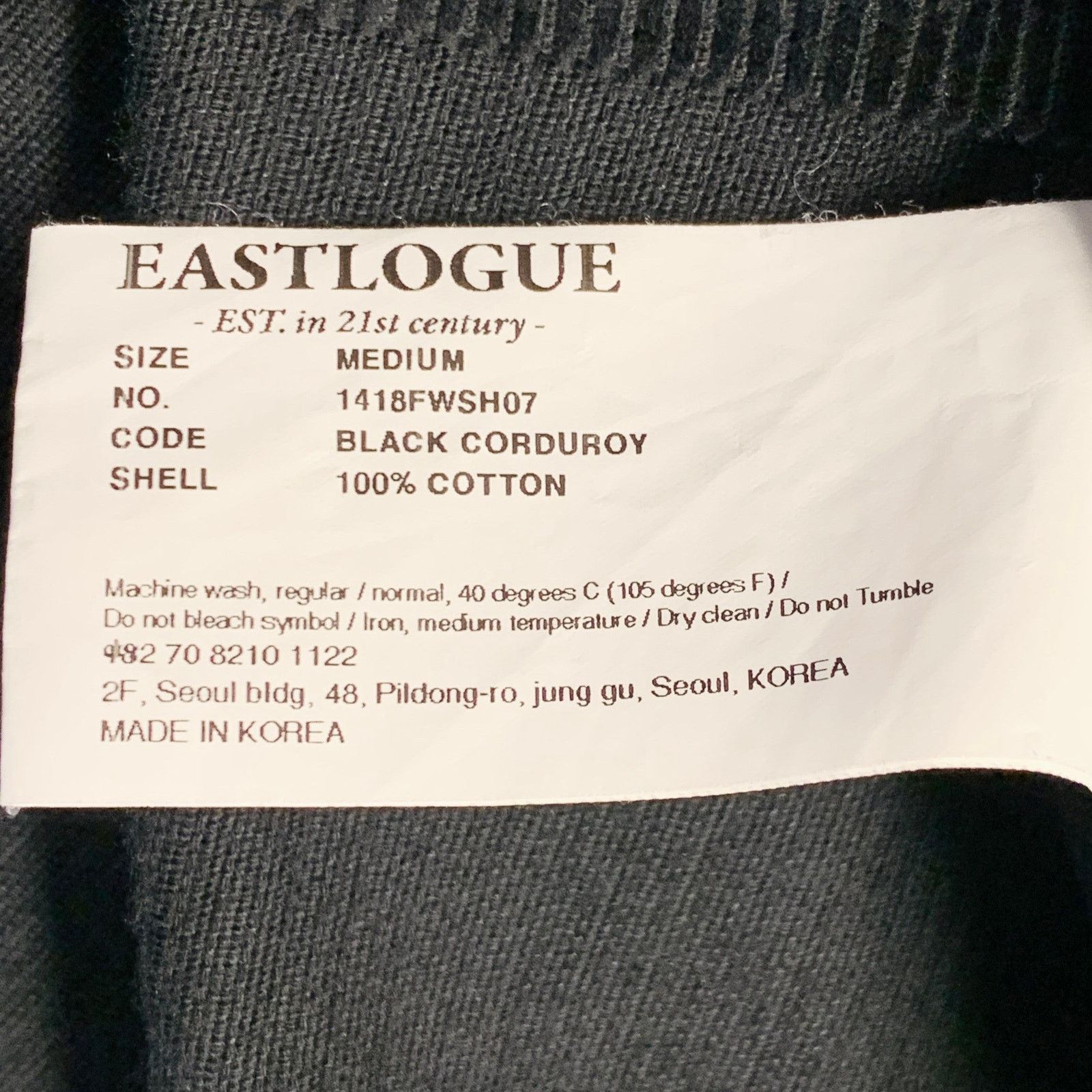 EASTLOGUE EASTLOGUE M Black Corduroy Cotton Collarless V-Neck Jacket Size US M / EU 48-50 / 2 - 5 Thumbnail