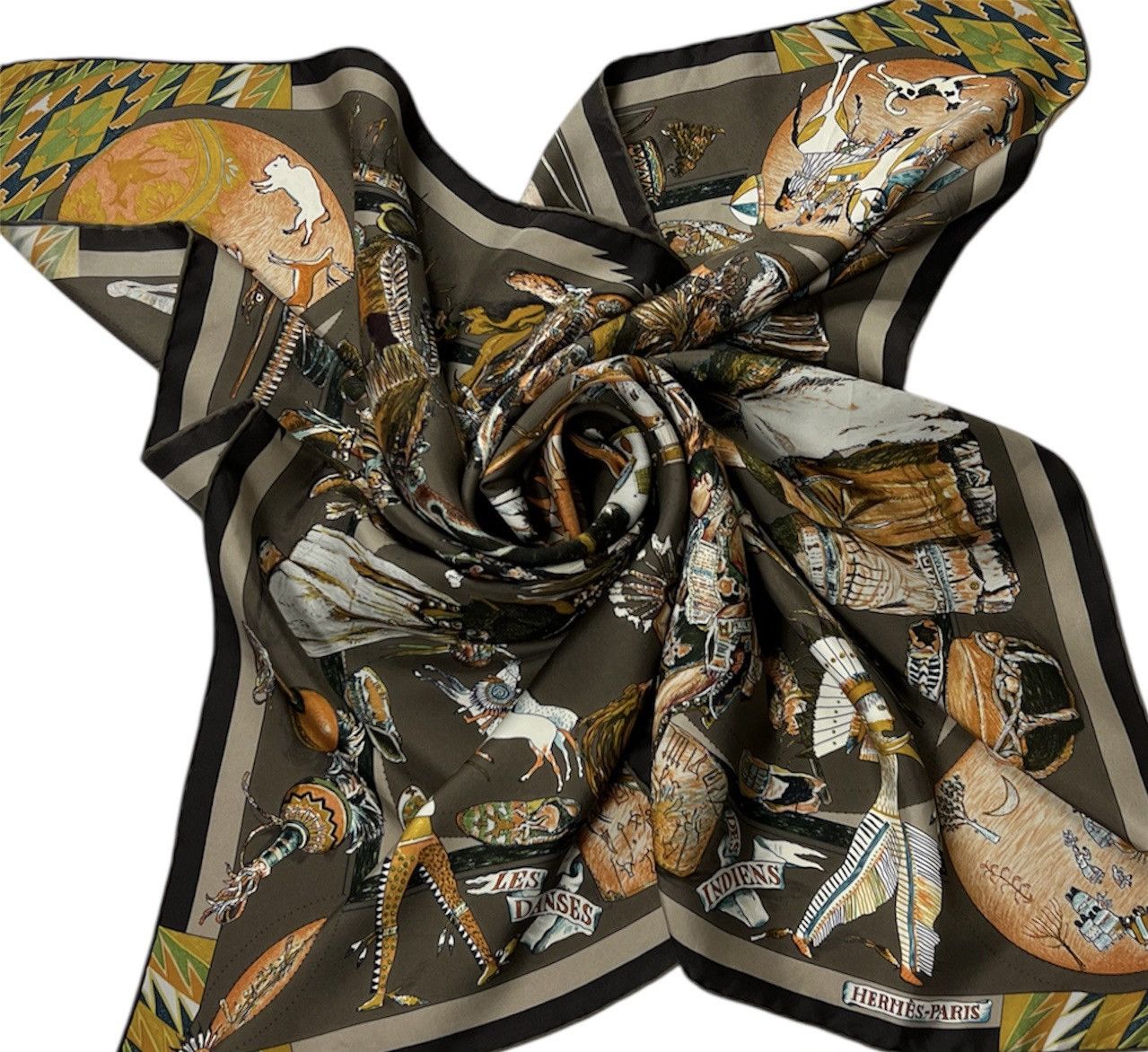 Hermes Vintage 90s Hermes Les Dances Des Indiens silk scarf native Size ONE SIZE - 2 Thumbnail