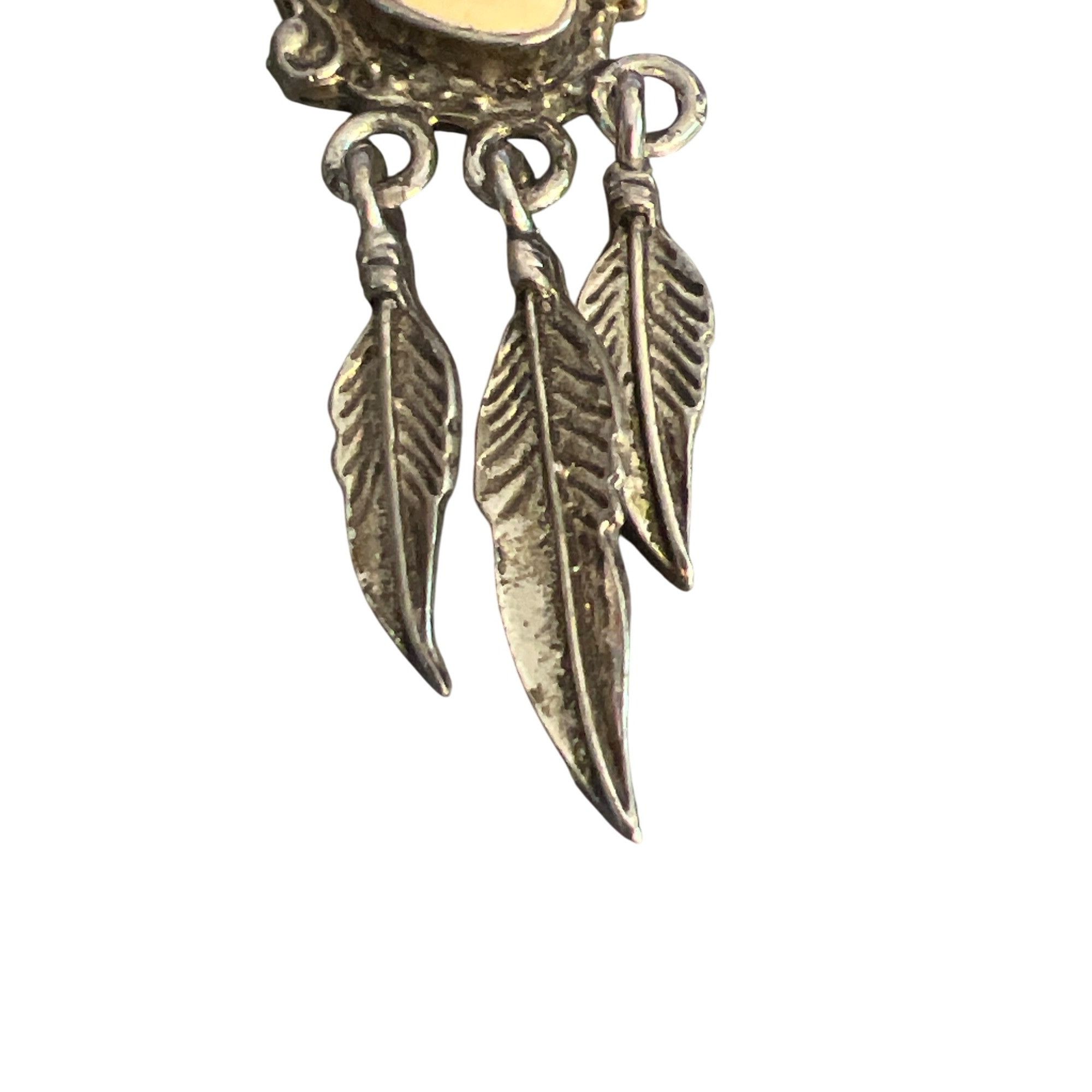 Other Vintage Silver Tone Dangle Earrings Cream Enamel Feather Dan Size ONE SIZE - 3 Thumbnail