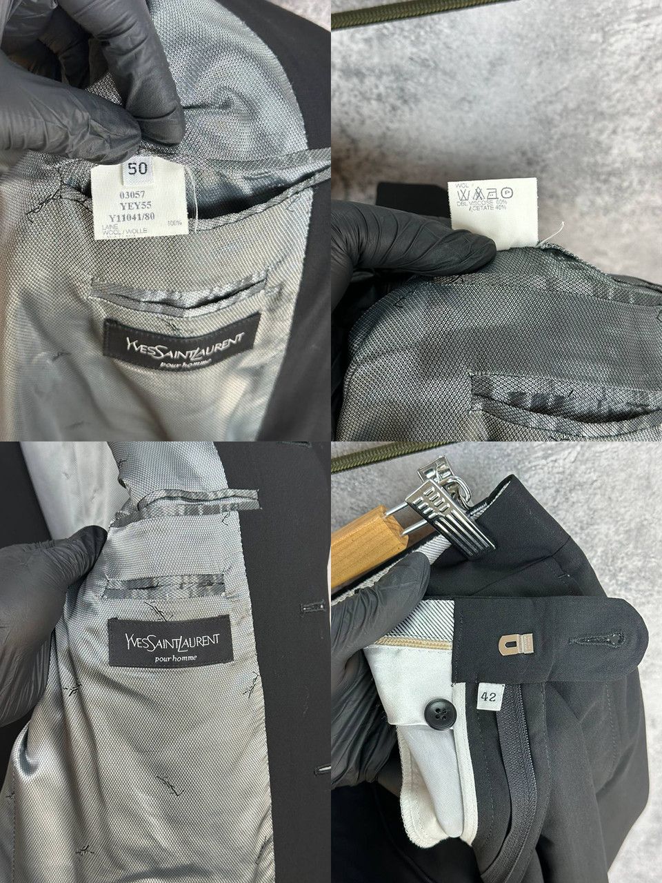 Yves Saint Laurent Yves Saint Laurent Pour Homme Black Wool Suit Made in France Size 42R - 19 Thumbnail