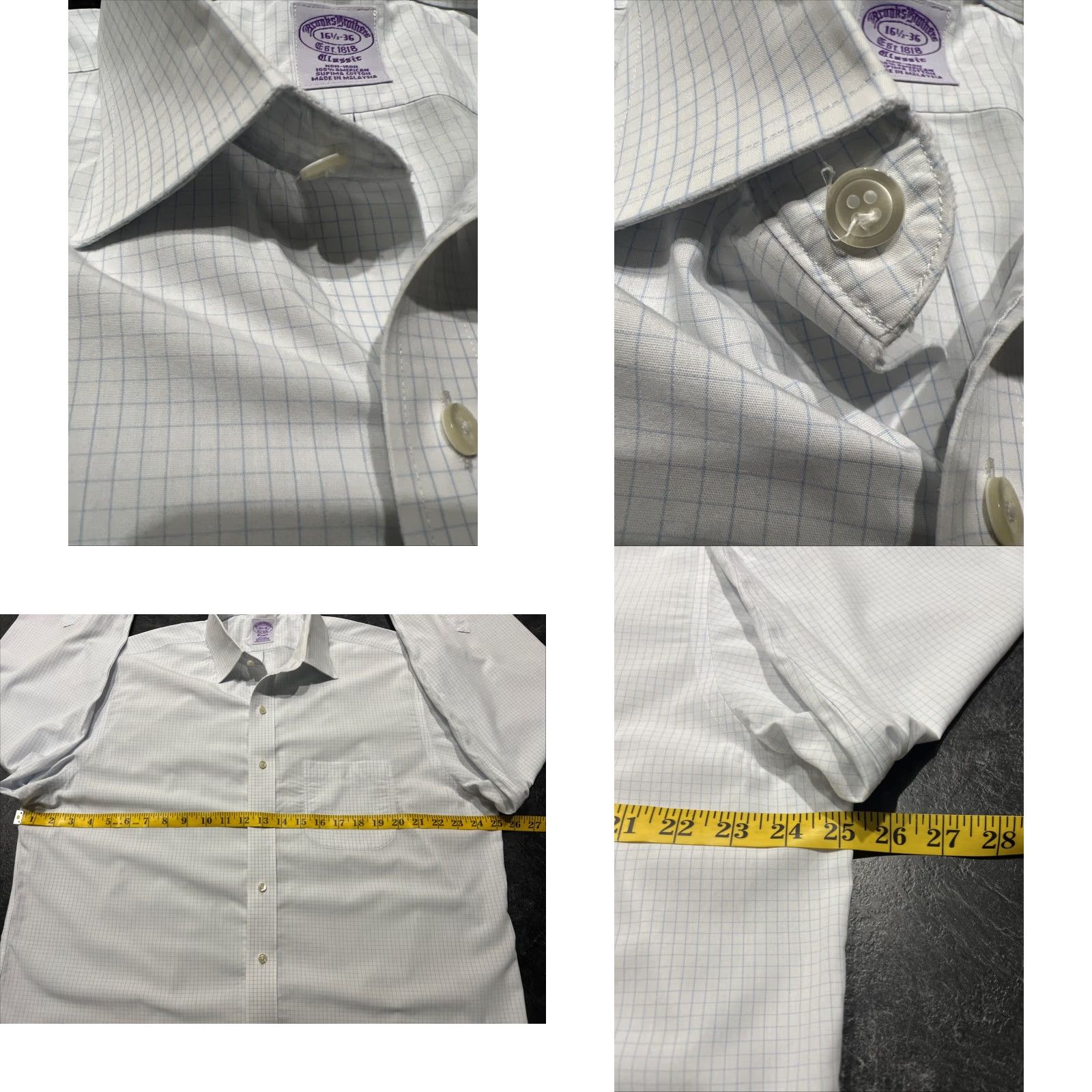 Brooks Brothers Brooks Brothers Dress Shirt Men’s 16.5/36 Long Sleeve Plaid Button Up Cotton Blue Check Mens Size 42R - 8 Thumbnail