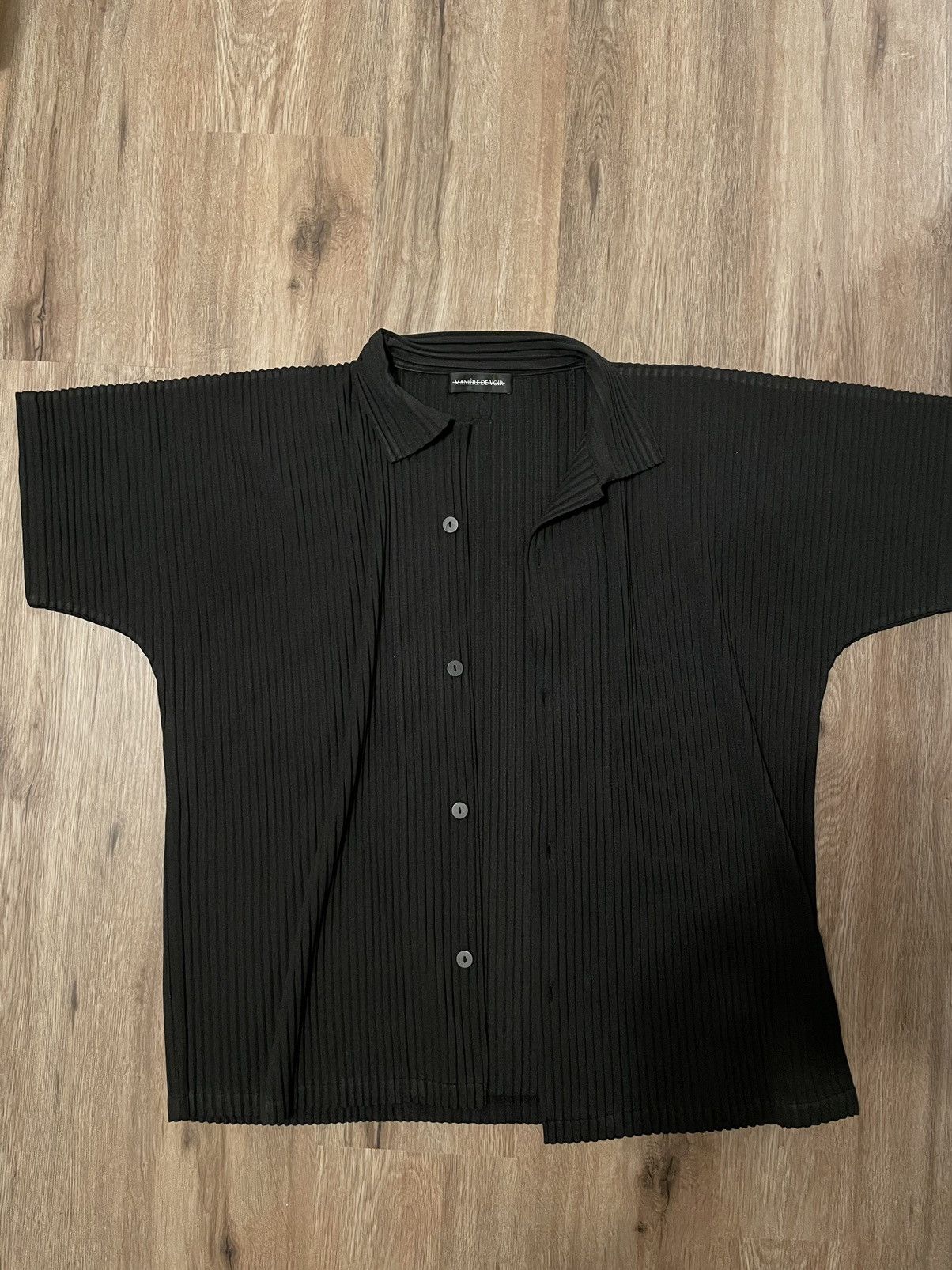 Maniere De Vior Maniere De Voir Black Pleated Button Shirt Size US L / EU 52-54 / 3 - 2 Thumbnail