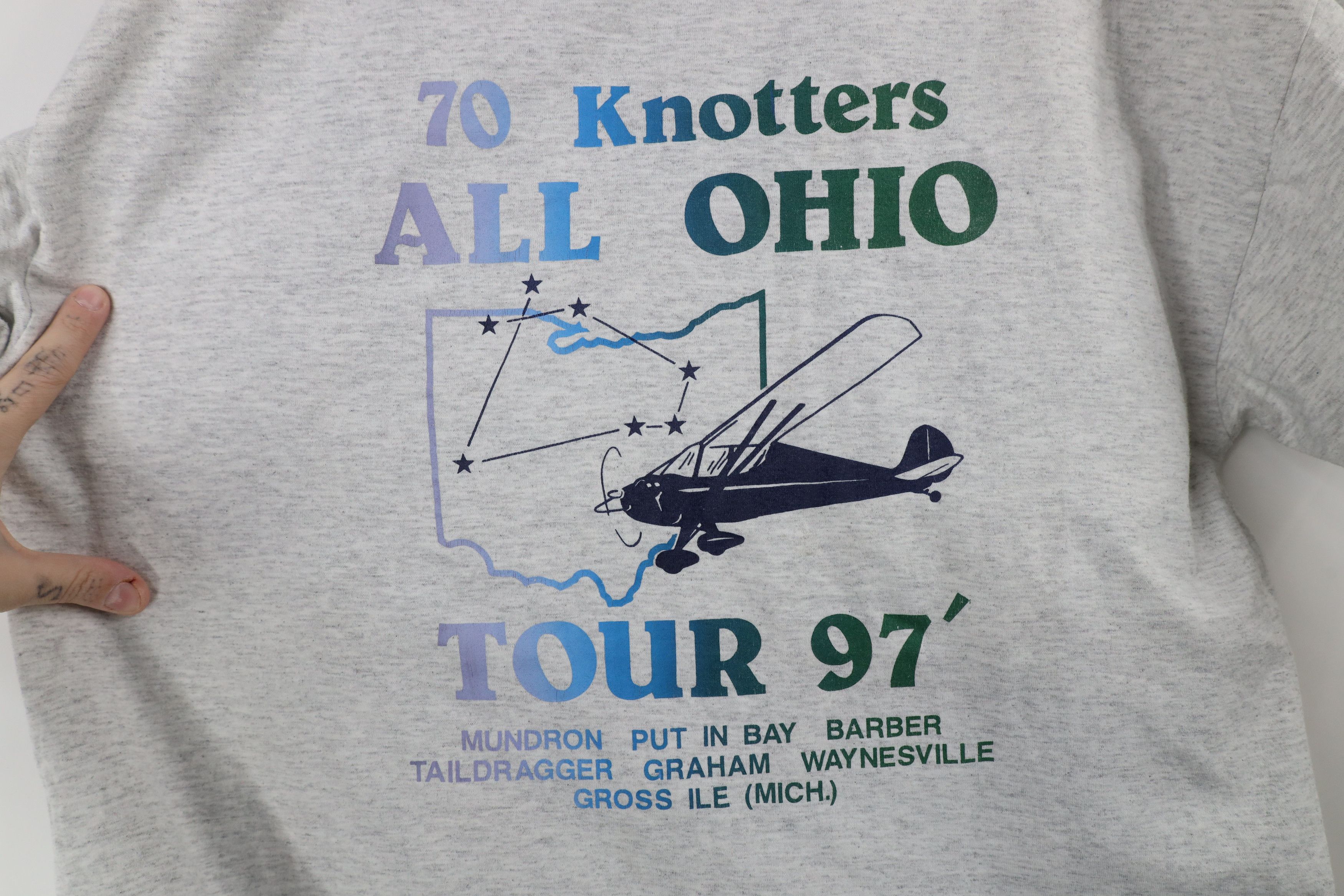 Vintage Vintage 90s All Ohio Airplane Short Sleeve T-Shirt Gray Size US XL / EU 56 / 4 - 4 Thumbnail
