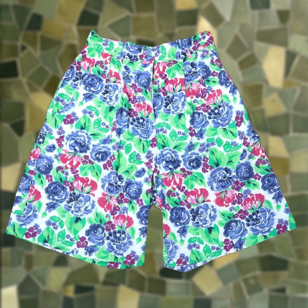 Vintage VINTAGE 90s Preview blue and green floral print high rise shorts 10 Size 32" / US 10 / IT 46 - 1 Thumbnail