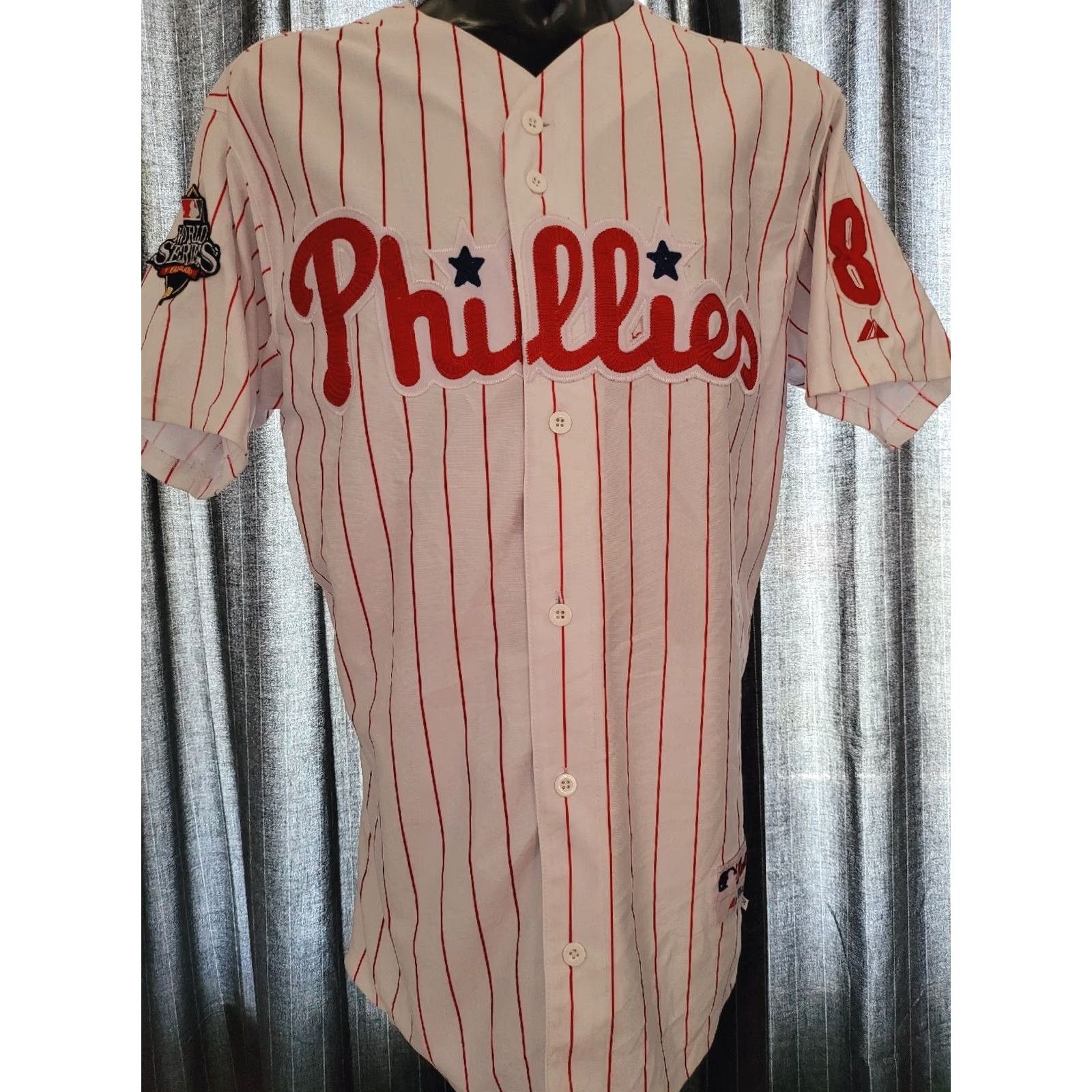 Vintage VINTAGE PhilliesWorl Series Fall Classic 2008 Victorino#8 Sz 50 L Majestic T-Shirt Men Multicoloured 2000s Mens Size US L / EU 52-54 / 3 - 2 Thumbnail