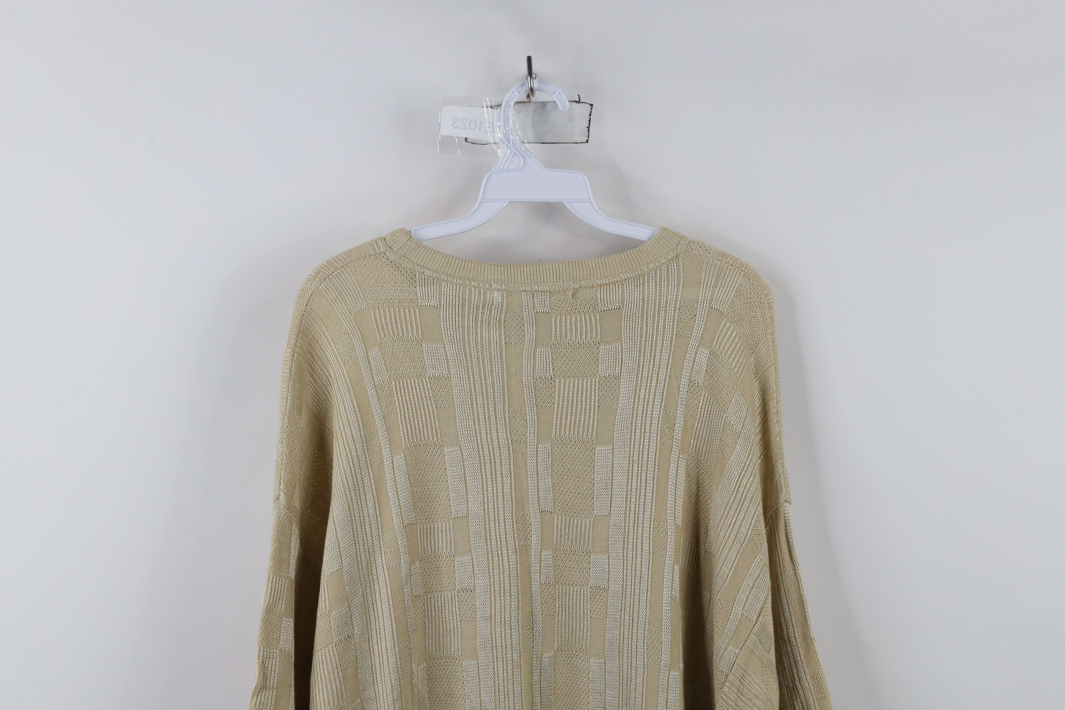 Vintage Vintage 90s Coogi Style Striped Knit T-Shirt Beige USA Size US XXL / EU 58 / 5 - 9 Thumbnail