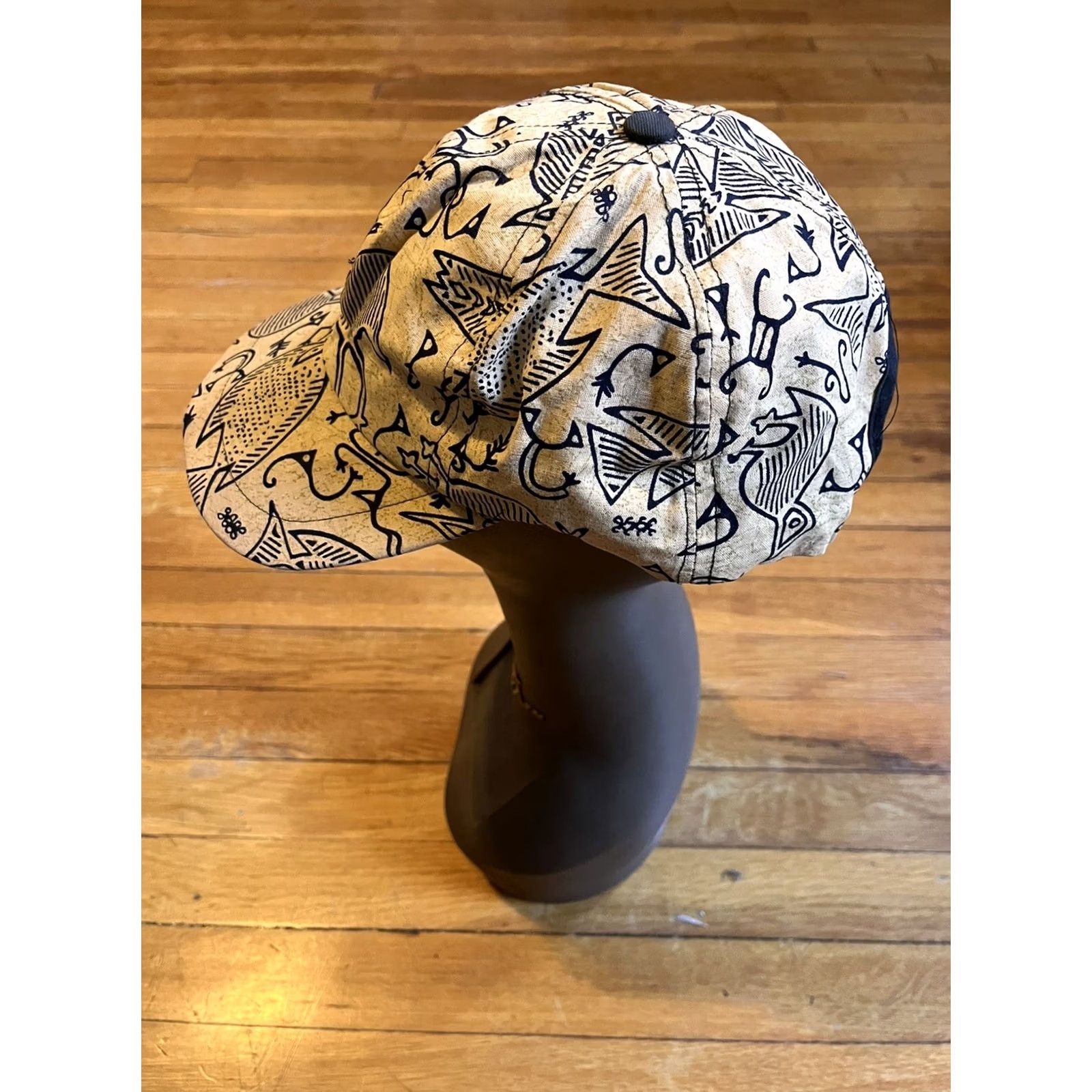 Vintage Tribal Bird Fish Glyph Snapback Hat Cap Beige 90s Size ONE SIZE - 4 Thumbnail