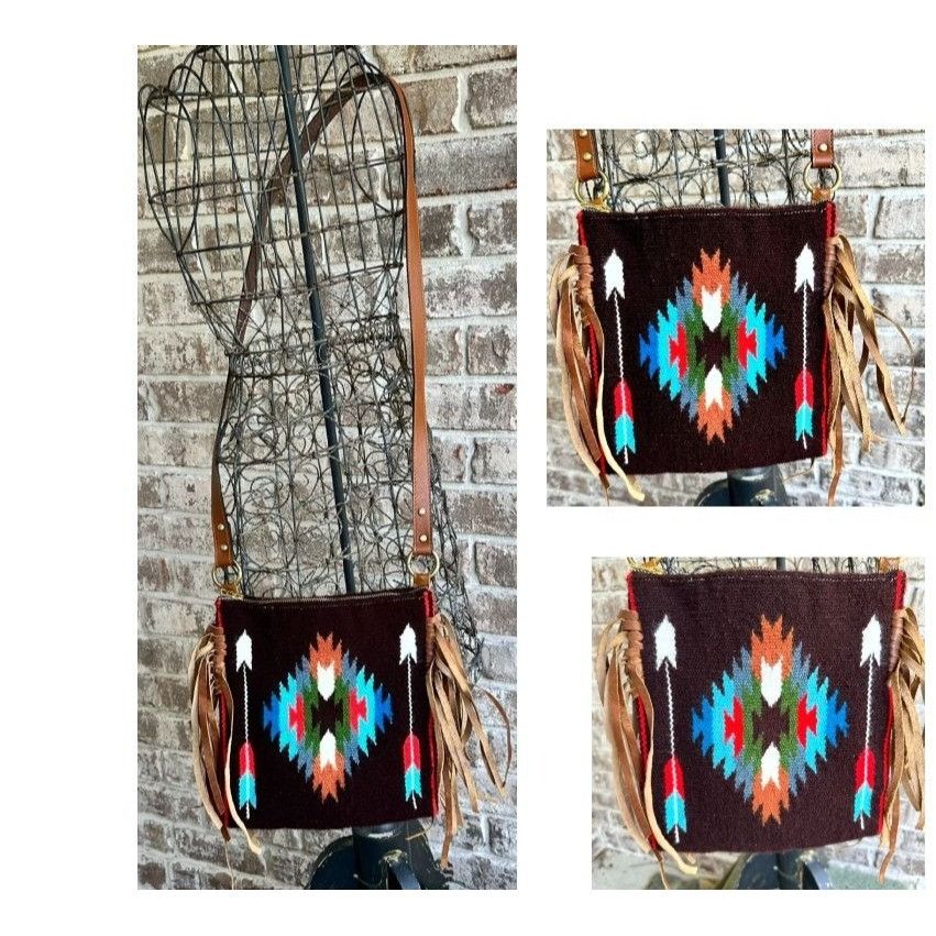 Other Southwestern Cross Body Bag Fringe Top Zip Leather Dari Cott Size ONE SIZE - 1 Thumbnail