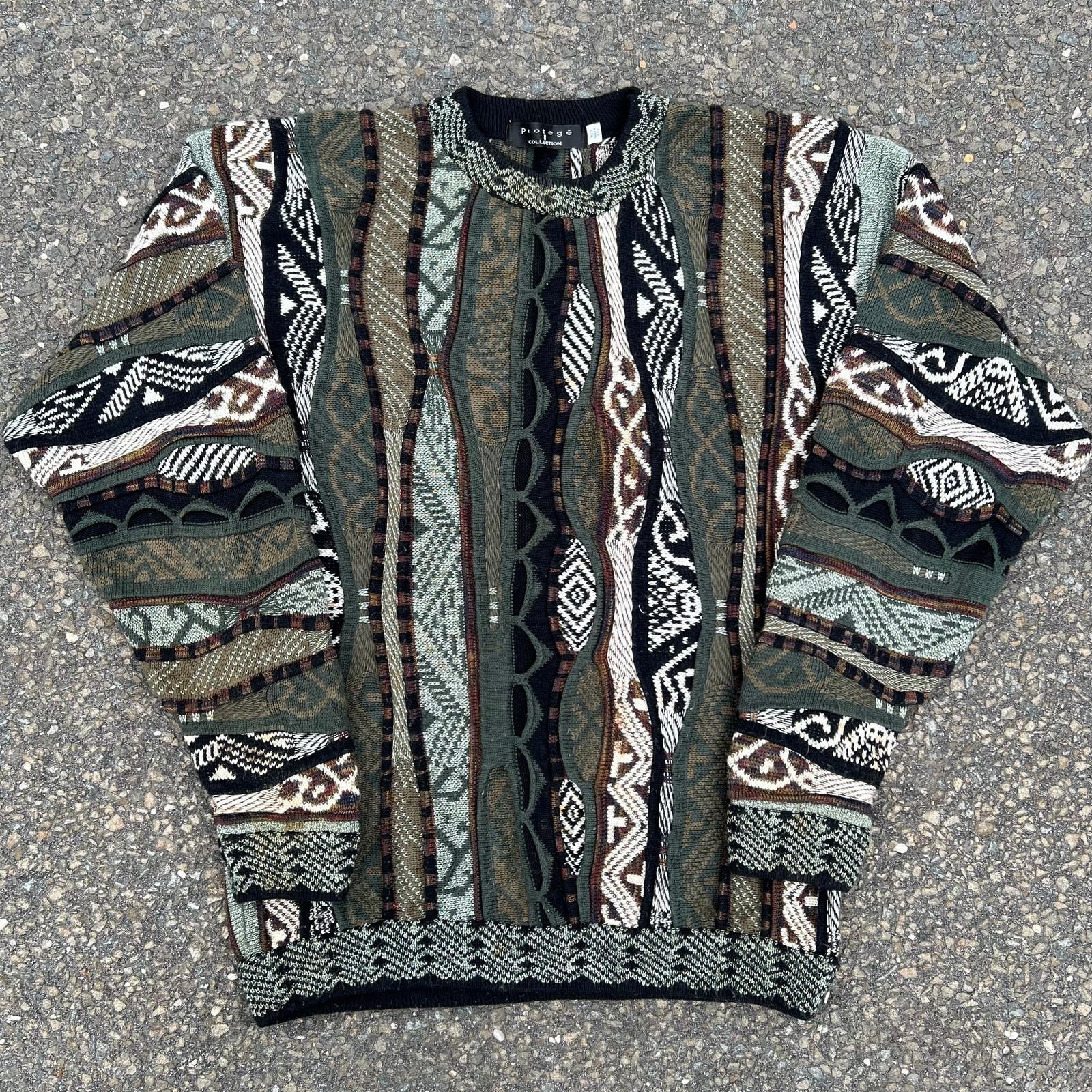 Image of Vintage Y2K Coogi Style 3D Knit Crewneck Sweatshirt Sweater in Green, Men's (Size XL)