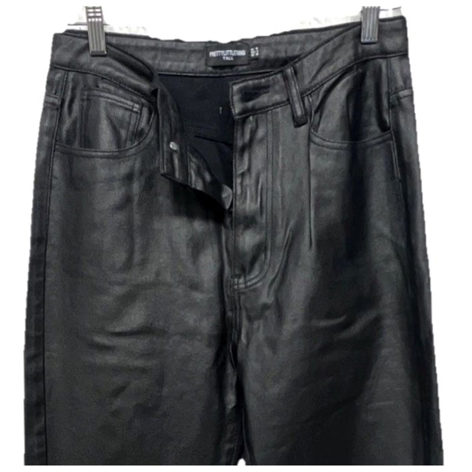 PrettyLittleThing VINTAGE PrettyLittleThing Tall Faux Leather Pants Women US 6 Black High Rise Pants Size 28" / US 6 / IT 42 - 2 Thumbnail