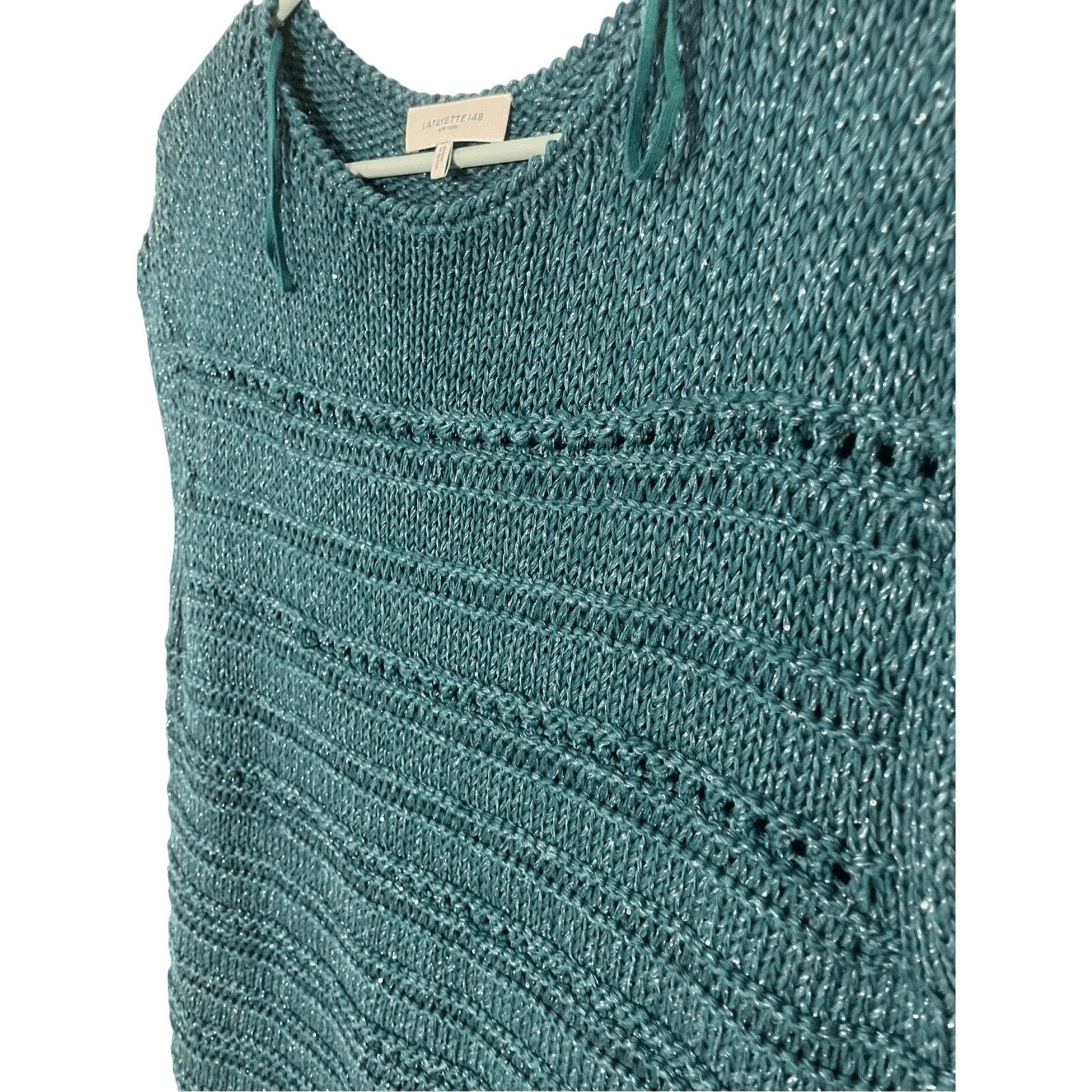 Lafayette 148 Lafayette148 SilkCotton Teal Open Stitch Micro Paillette Top Size XS / US 0-2 / IT 36-38 - 5 Thumbnail