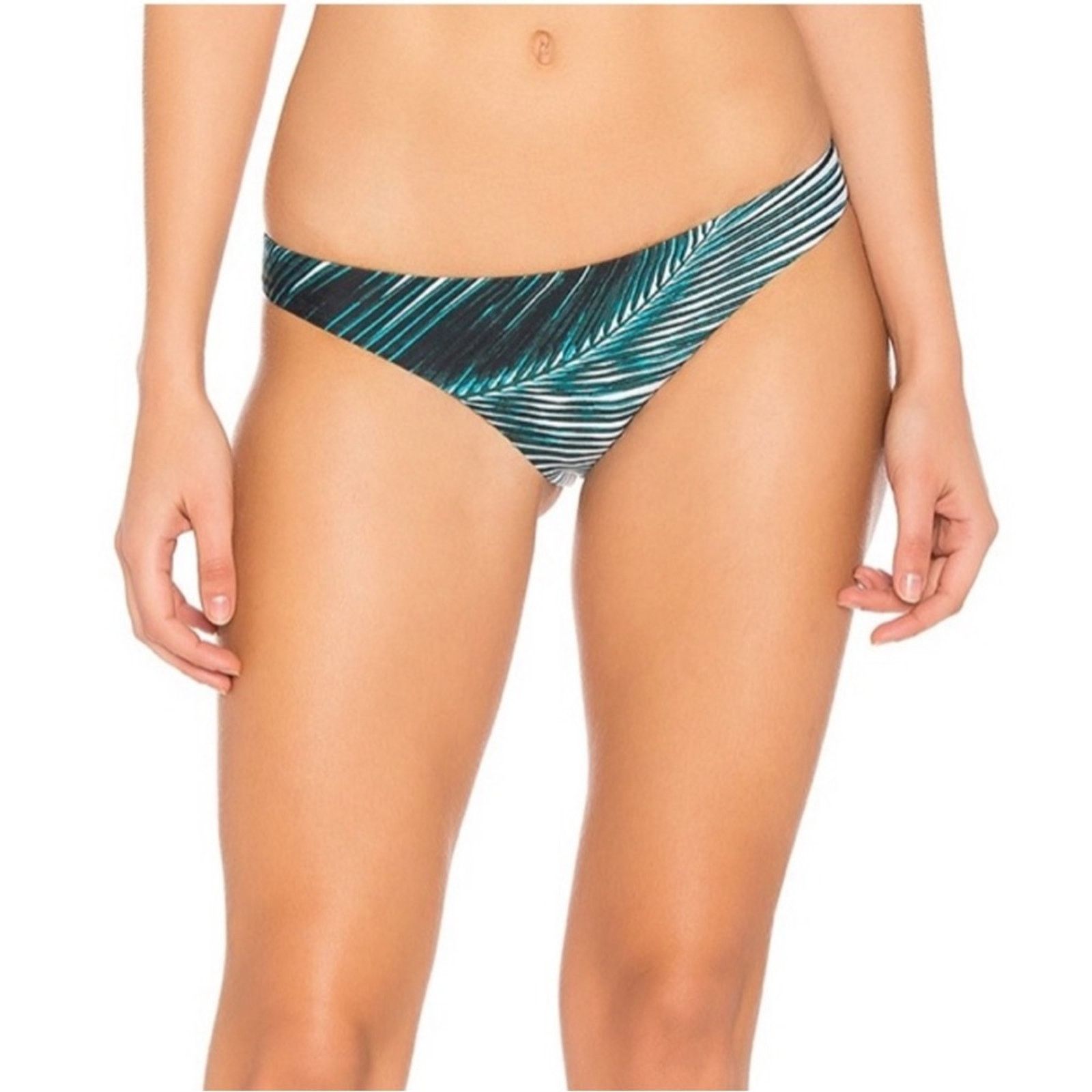 NEW AMUSE SOCIETY White Green Palm Leaf Print Bikini Bottom