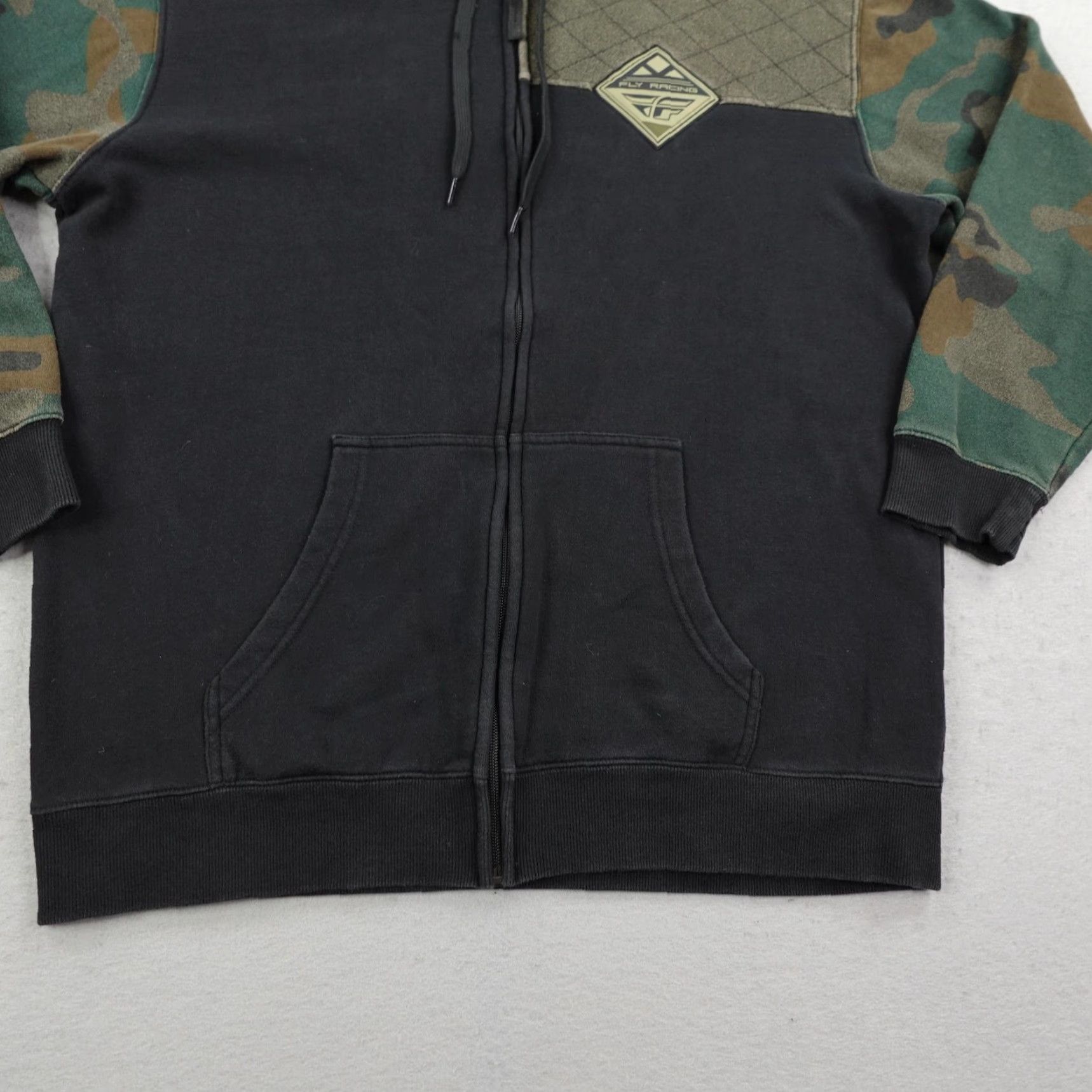Fly Racing Hoodie Mens Large Black Green Camo Full Zip Sweatshirt Motocross BMX