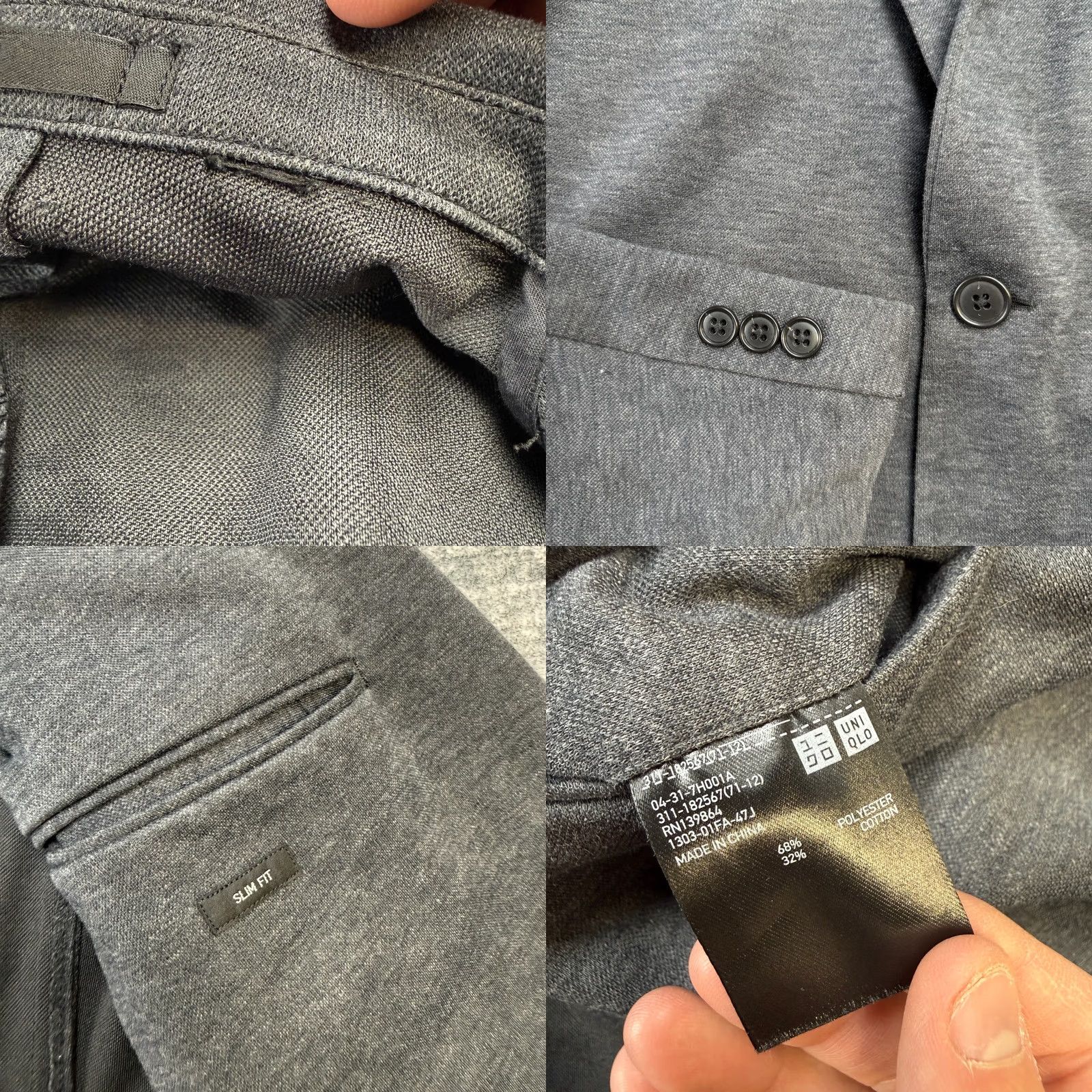 Uniqlo Uniqlo Blazer Mens M Slim Fit Knit Jacket Gray Notch Lapel 2-Button Front Single-Breasted Travel Casual Business Size 40R - 8 Thumbnail
